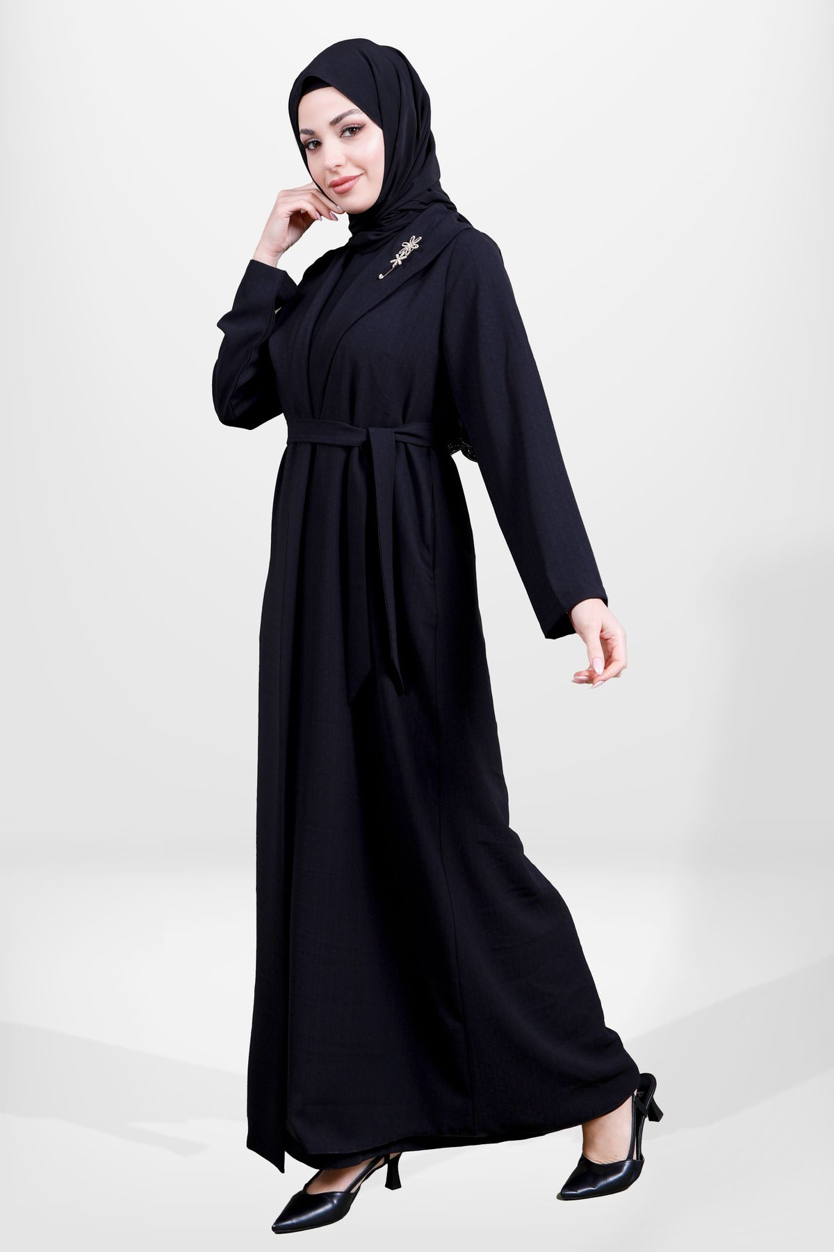مانتو و عبای پوشیده زنانه شال مفصل رنگ سیاه ABAYA 3980 Beyza