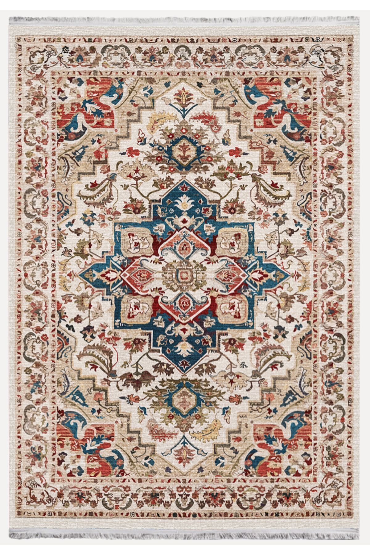 Krem ve Bej Tonlarında Vintage Modern Saçaklı Yıkanabilen dekoratif halı modeli Mars 2178