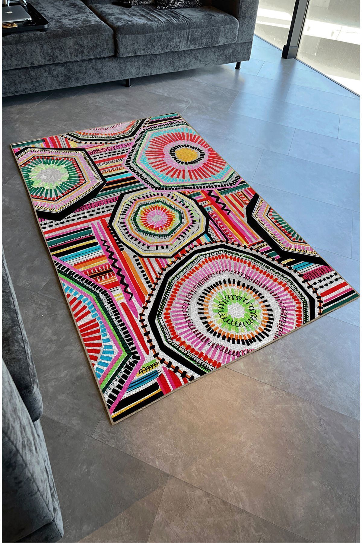 mars halı fuşya tonlarında klasık dekoratif Kilim Salon Halısı Saçaklı Yıkanabilen Halı