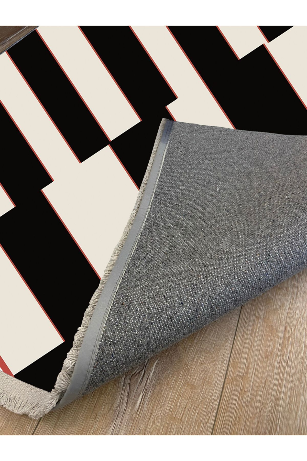mars halı siyah beyaz Tonlarında dekoratif Kilim Salon Halısı Saçaklı Yıkanabilen Halı