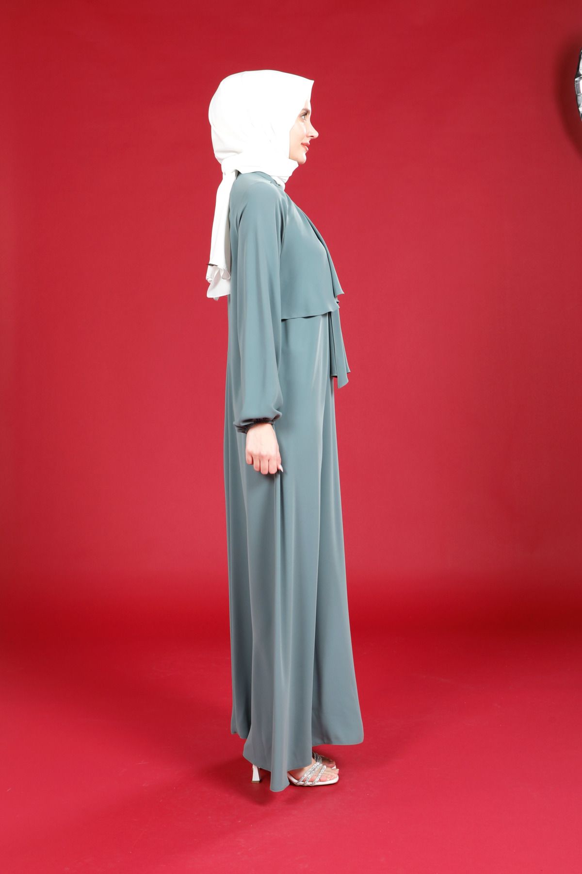 پیراهن پوشیده زنانه یقه الماس به تفصیل لباس هجاب رنگ ZIPPER HIDDEN 5529 Beyza