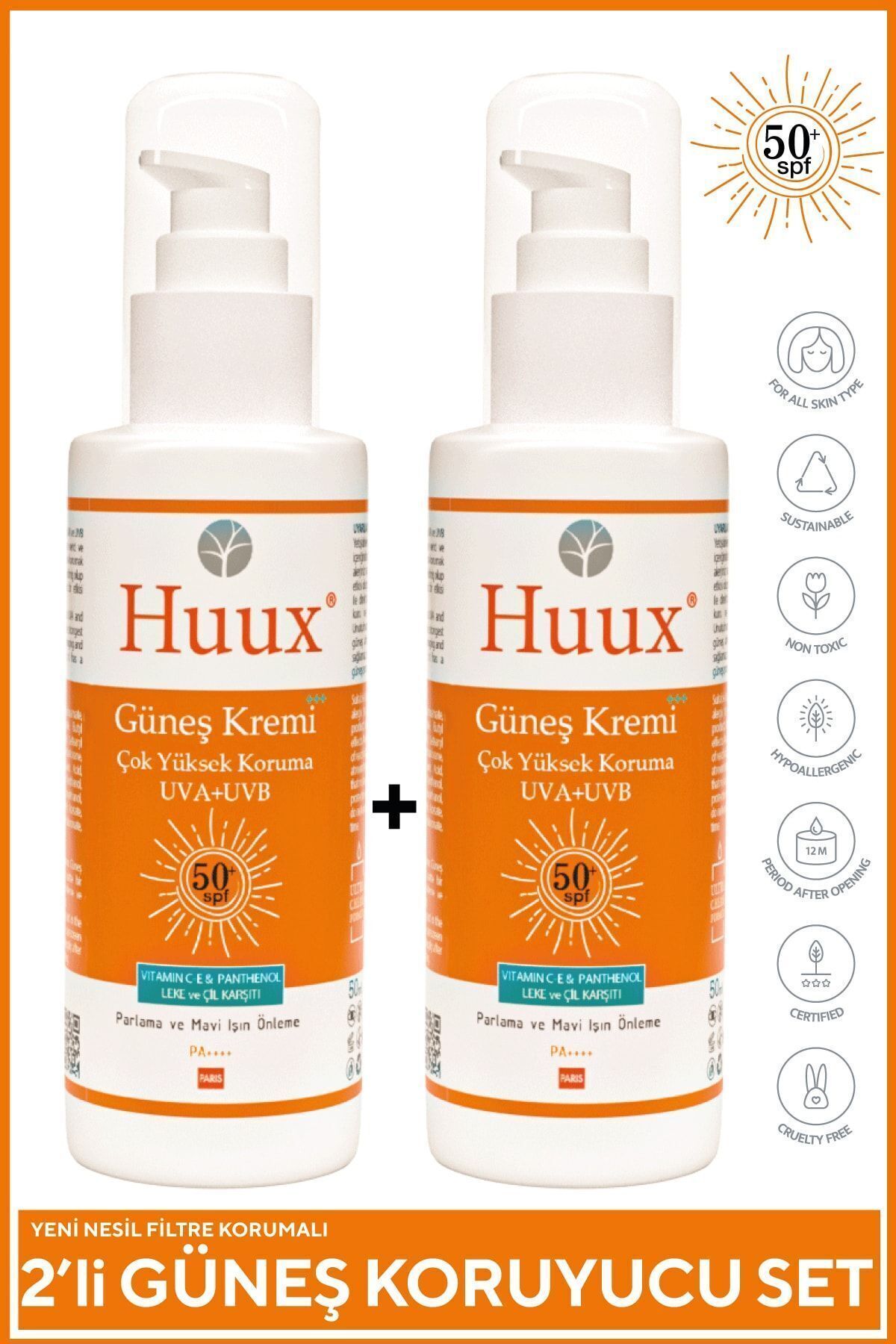 Güneş Kremi Koyu Leke Karşıtı Spf 50+ Faktörlü Çok Yüksek Korumalı Güneş Kremi 50 Ml X2 — 004