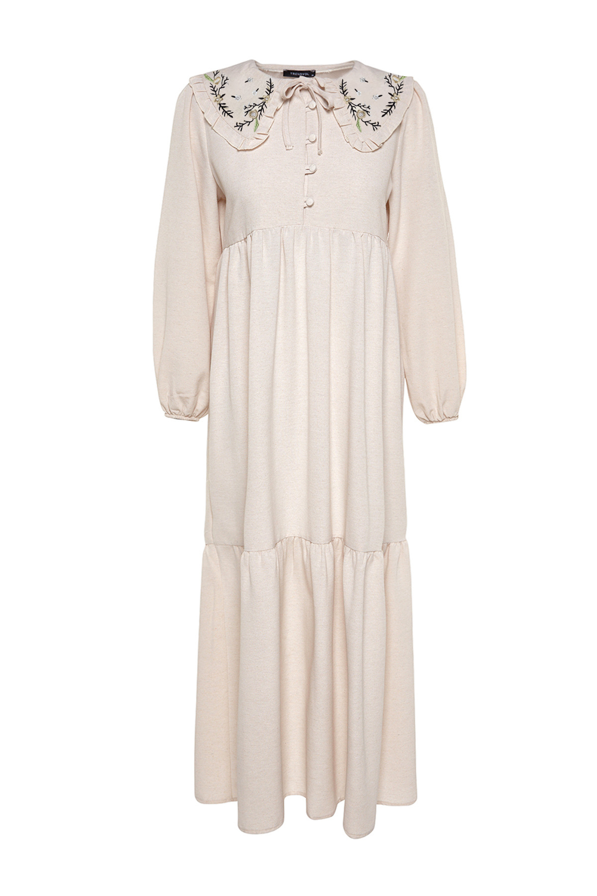 Trendyol Modest-Krémes hímzés, részletes vászon megjelenésű szőtt ruha TCTSS23EB00257 7