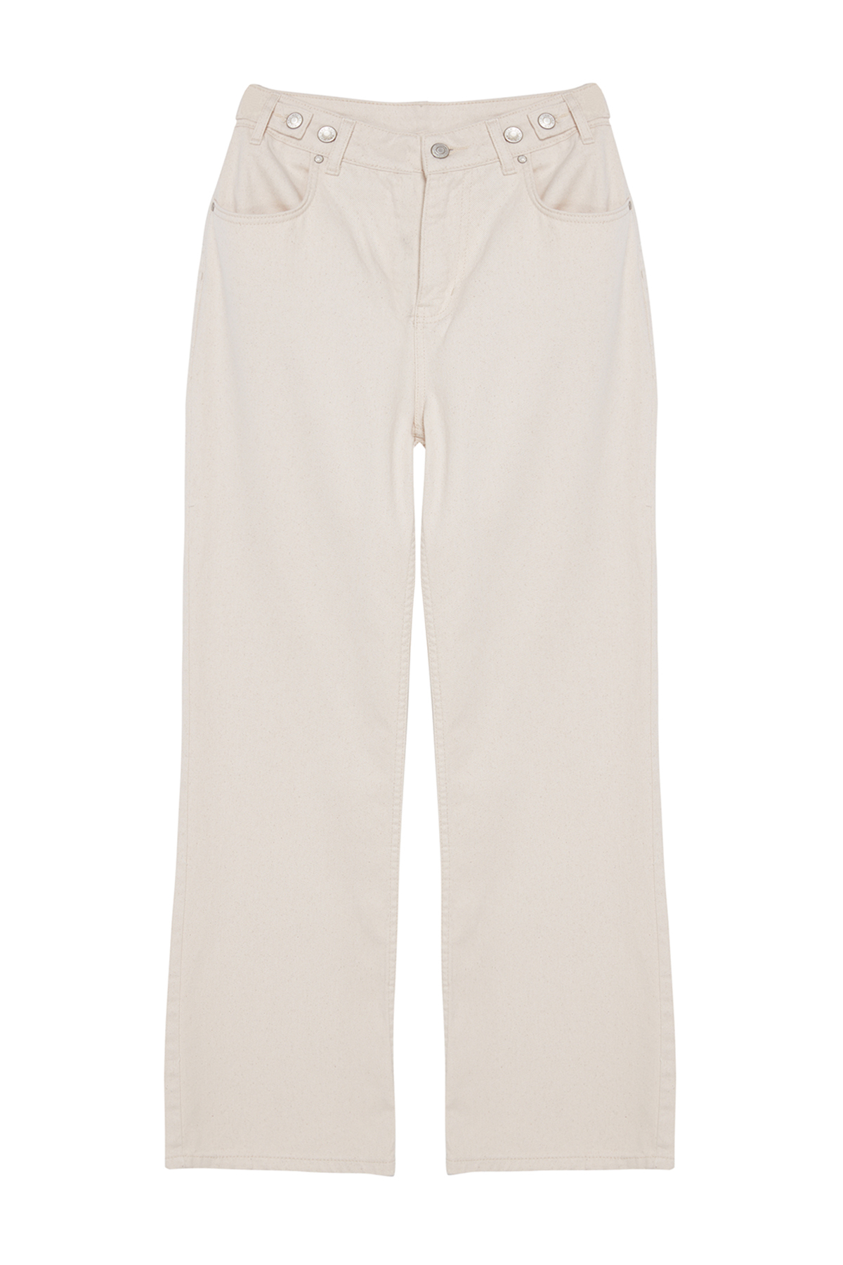 Trendyolmilla  Ekru Bel Detaylı Yüksek Bel Wide Leg Geniş Paça %100 Pamuk Non-Stretch Jeans TWOAW25JE00039 - Görsel 6