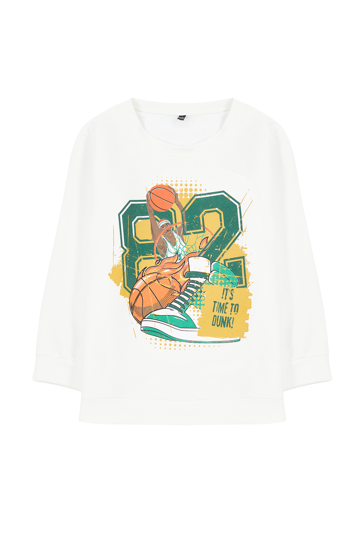 Trendyolmilla Kids Ekru Erkek Çocuk Mevsimlik-İnce Basketbol Desenli Bisiklet Yaka Örme Sweatshirt TKDAW25SW00005