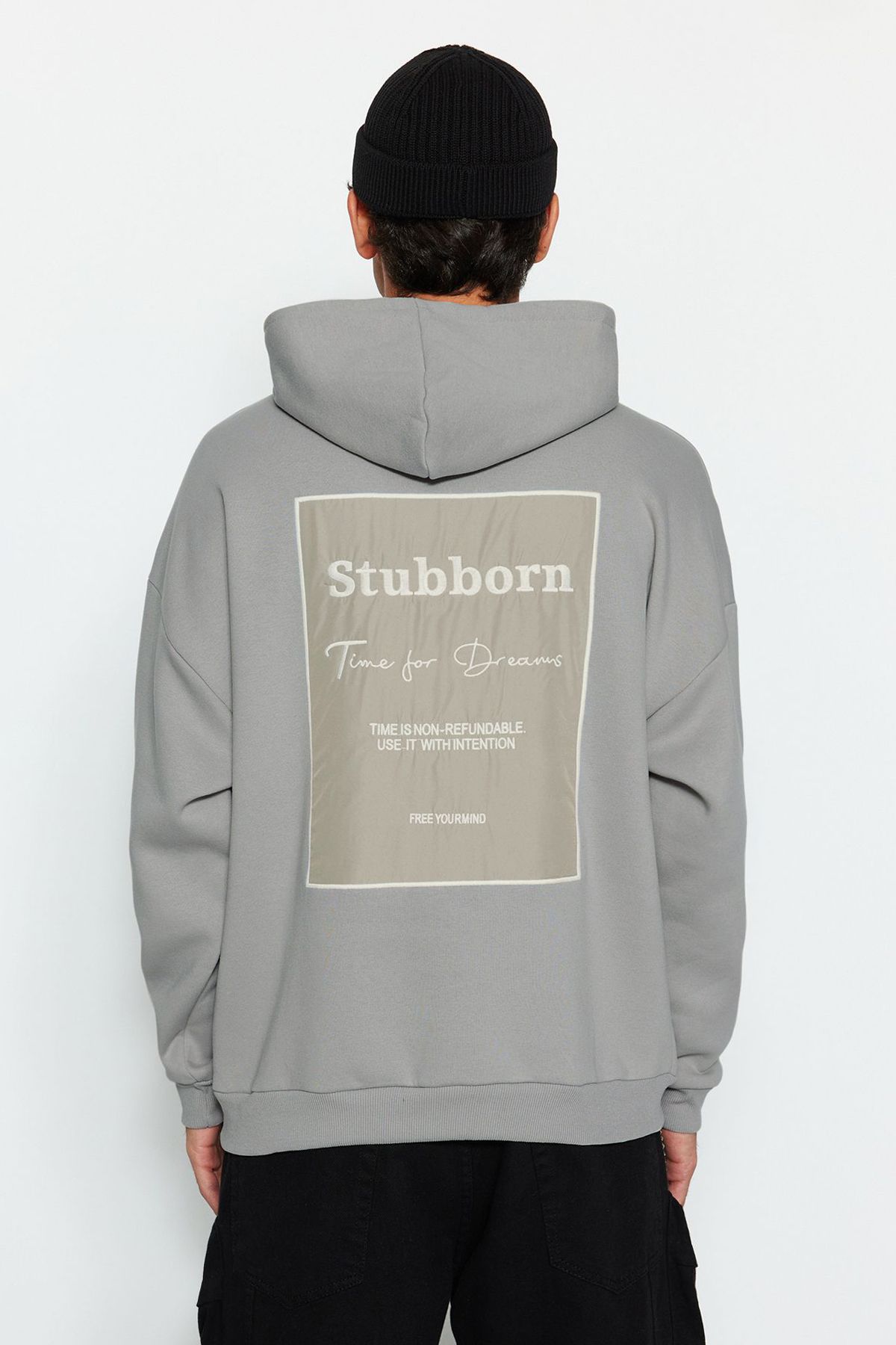Trendyol Collection-Premium Gray Oversize Hooded Sweatshirt - Fleece/Warm Tmnaw24Sw00186 15