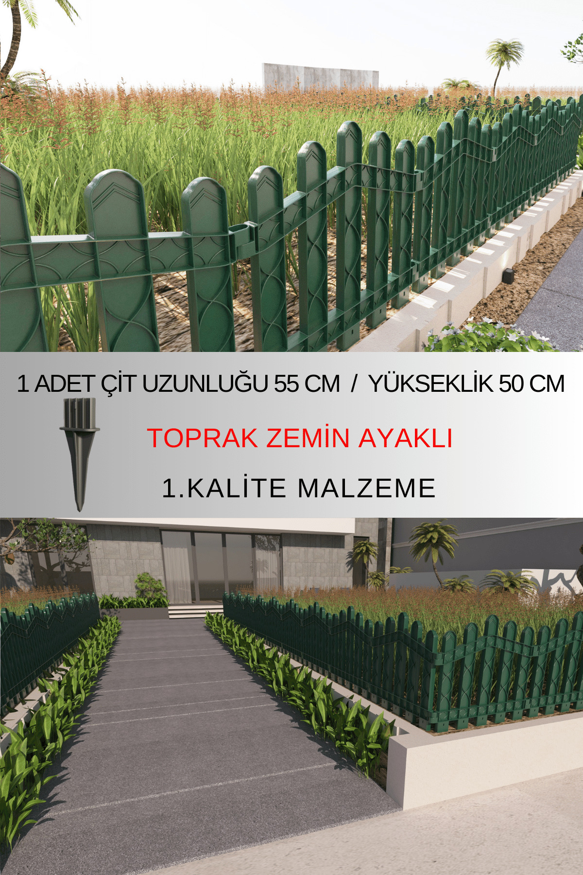 Decorative Plastic Garden And Landscape Fence 1 Piece Fence (H: 50 CM / W: 55 CM) With Soil Leg