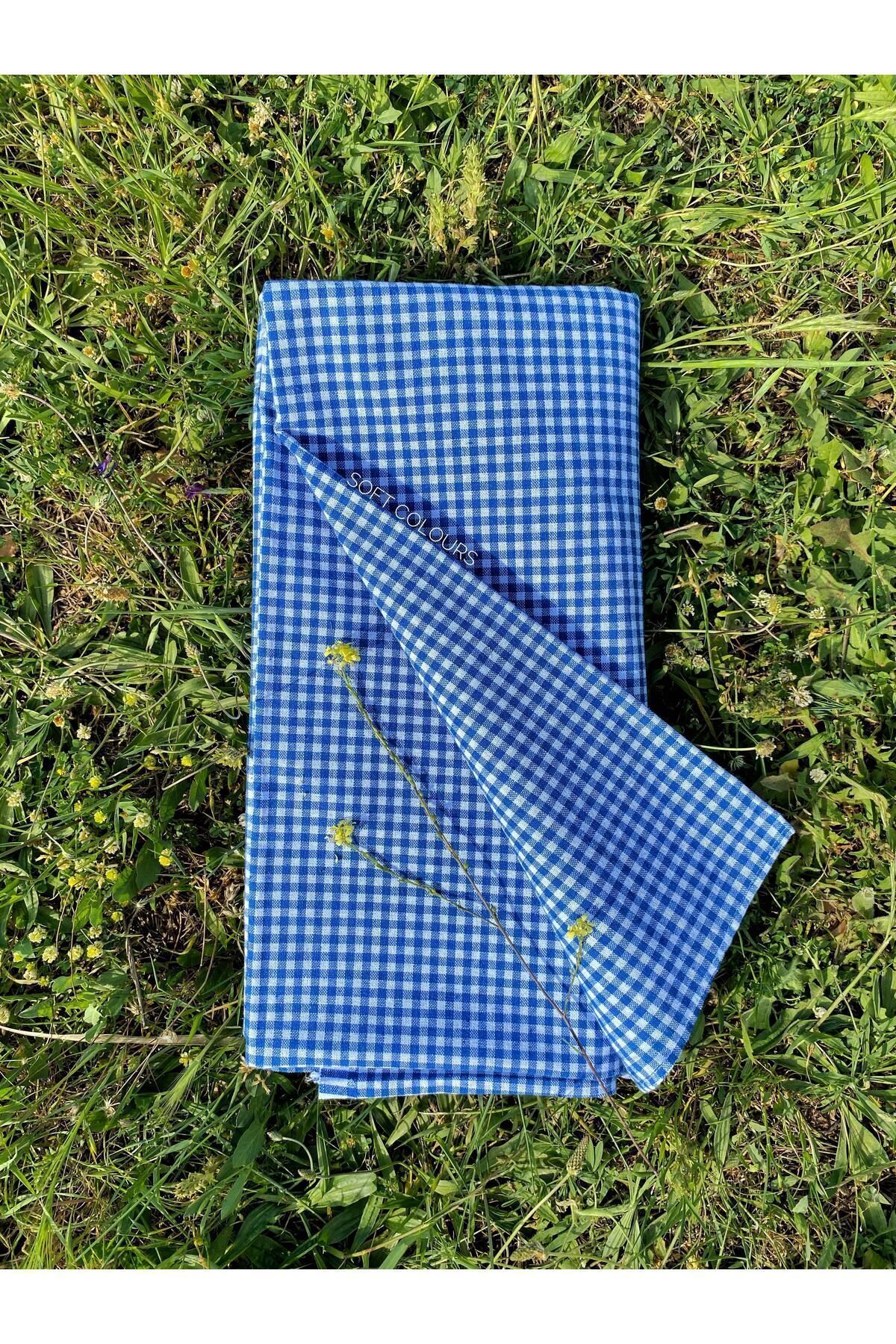 Soft Colours-Retro Blue Authentic Picnic Cloth and 4 Cushion Set - Balcony Set 4