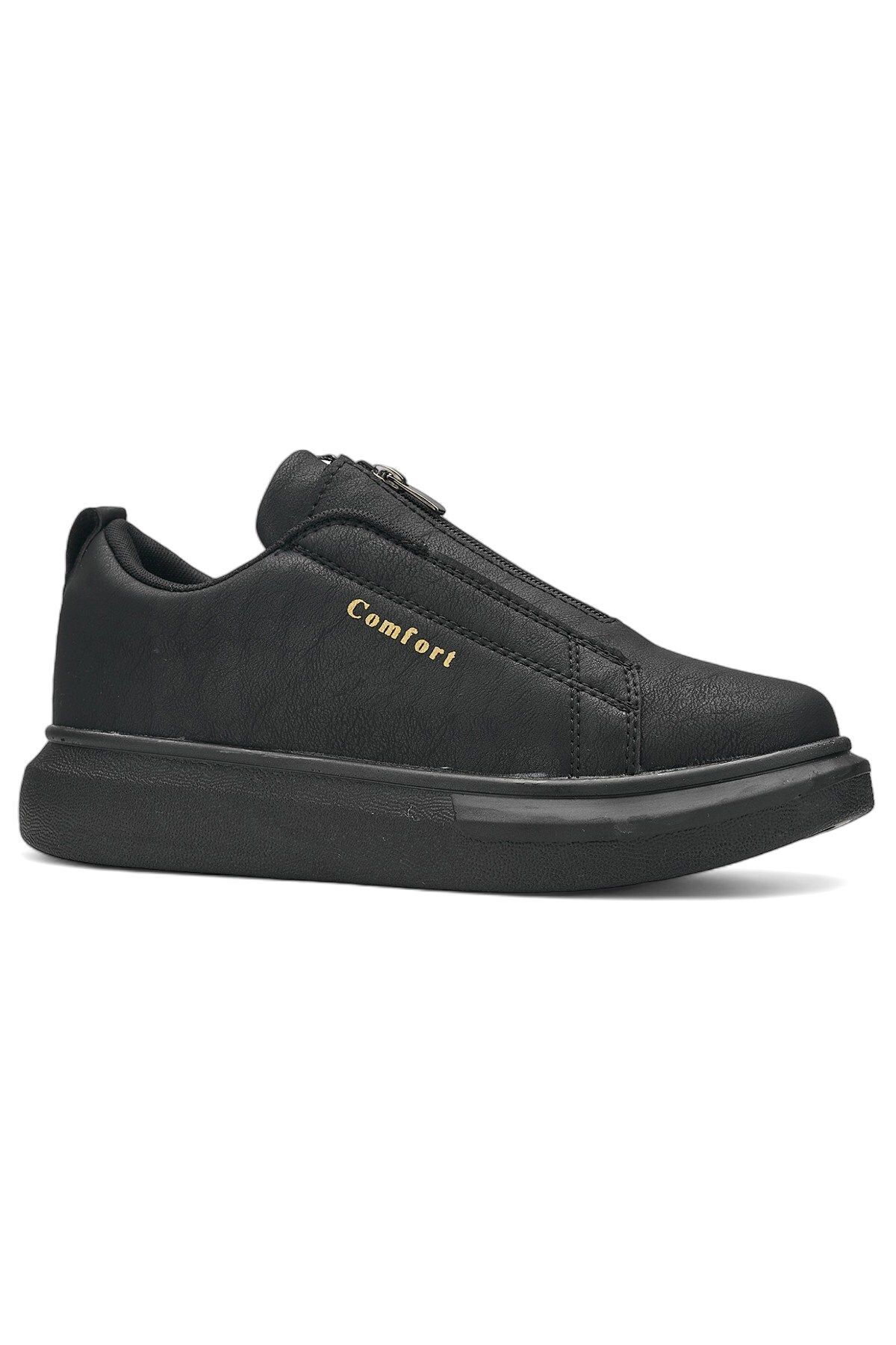 Casual Black Men's Elastic Thick Heel Patterned Sole Oval Toe Sneaker Sports Shoes 111