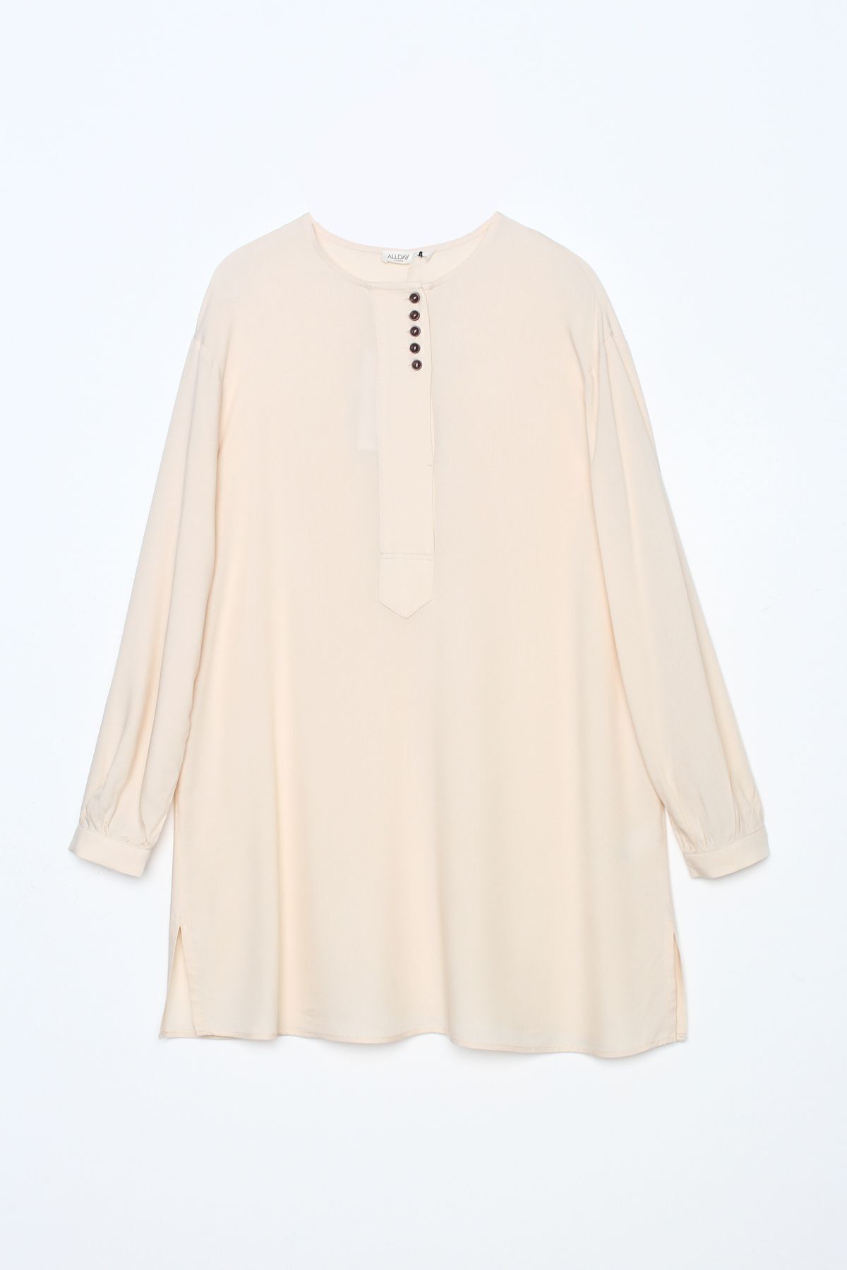 ALLDAY-Ecru Side Slits Viscon Wide Placket Comfortable Fit Tunic 5