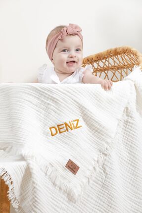 Tosbiş [ Istediğiniz Ismi Yazıyoruz ] Ekru 4 Katlı Müslin Bebek Ve Çocuk Batt...