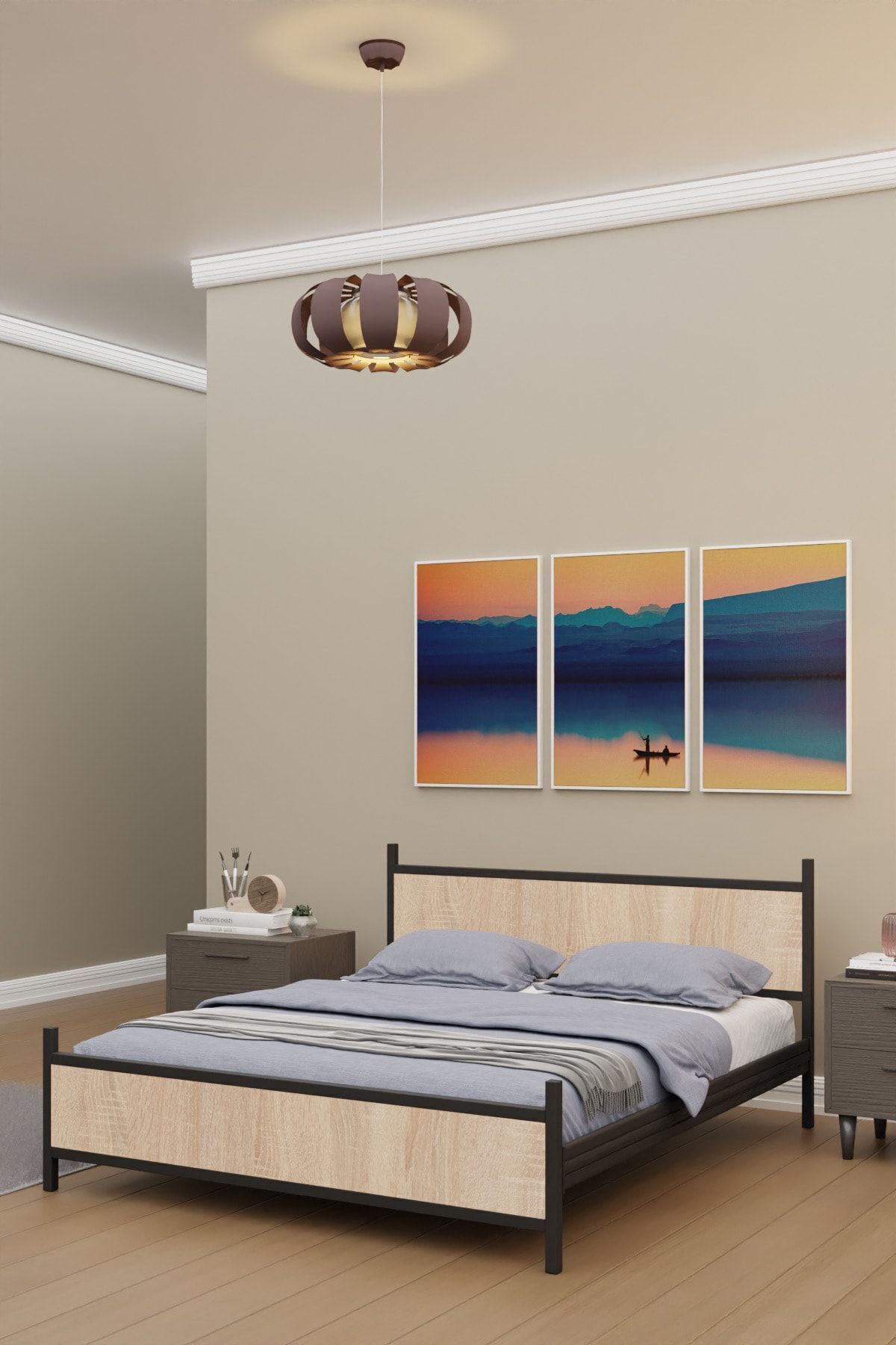GM 305 MODERN DOUBLE WOODEN METAL BLACK SONOMO BEDSTEAD 150X200