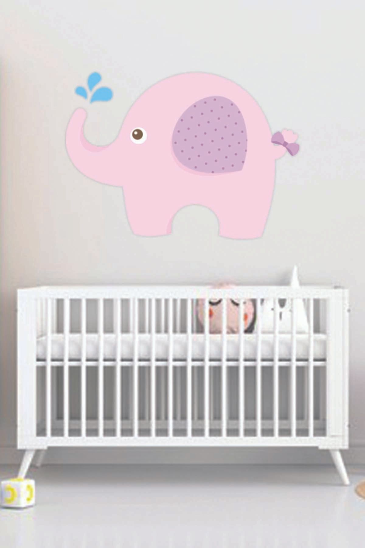 Sevimli Pembe Fil Duvar Sticker 70x50 Cm