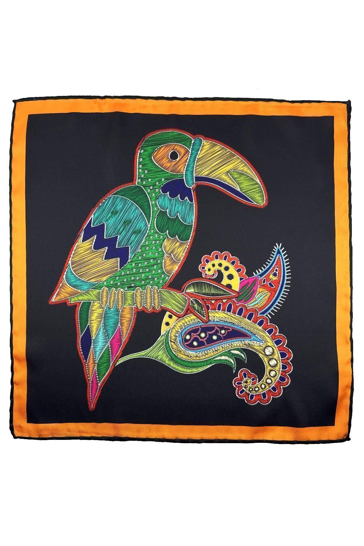  دستمال جیبی مردانه طرح طوطی چند رنگ مشکی SPS631-111