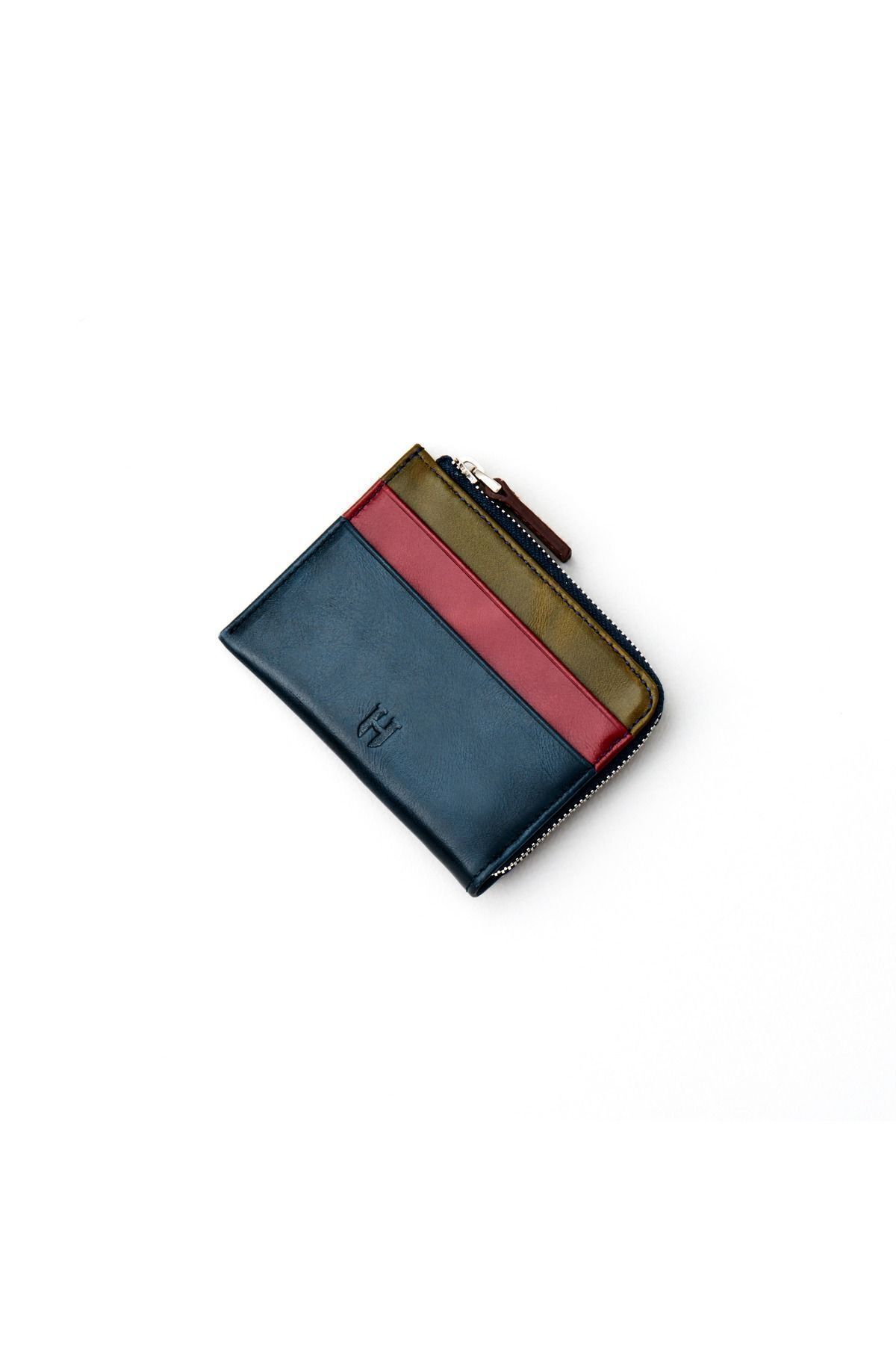 کیف پول مردانه SEWARD GENUINE چرمی NAVY BLUE MULTI COLOR DESIGN POCKET ZIPPER CLATED RFID محافظت شده HELMBROOK