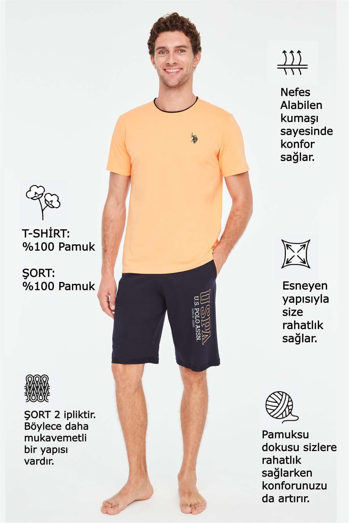 ست پیژامه نارنجی مردانه تیشرت اورجینال U.S. Polo Assn.