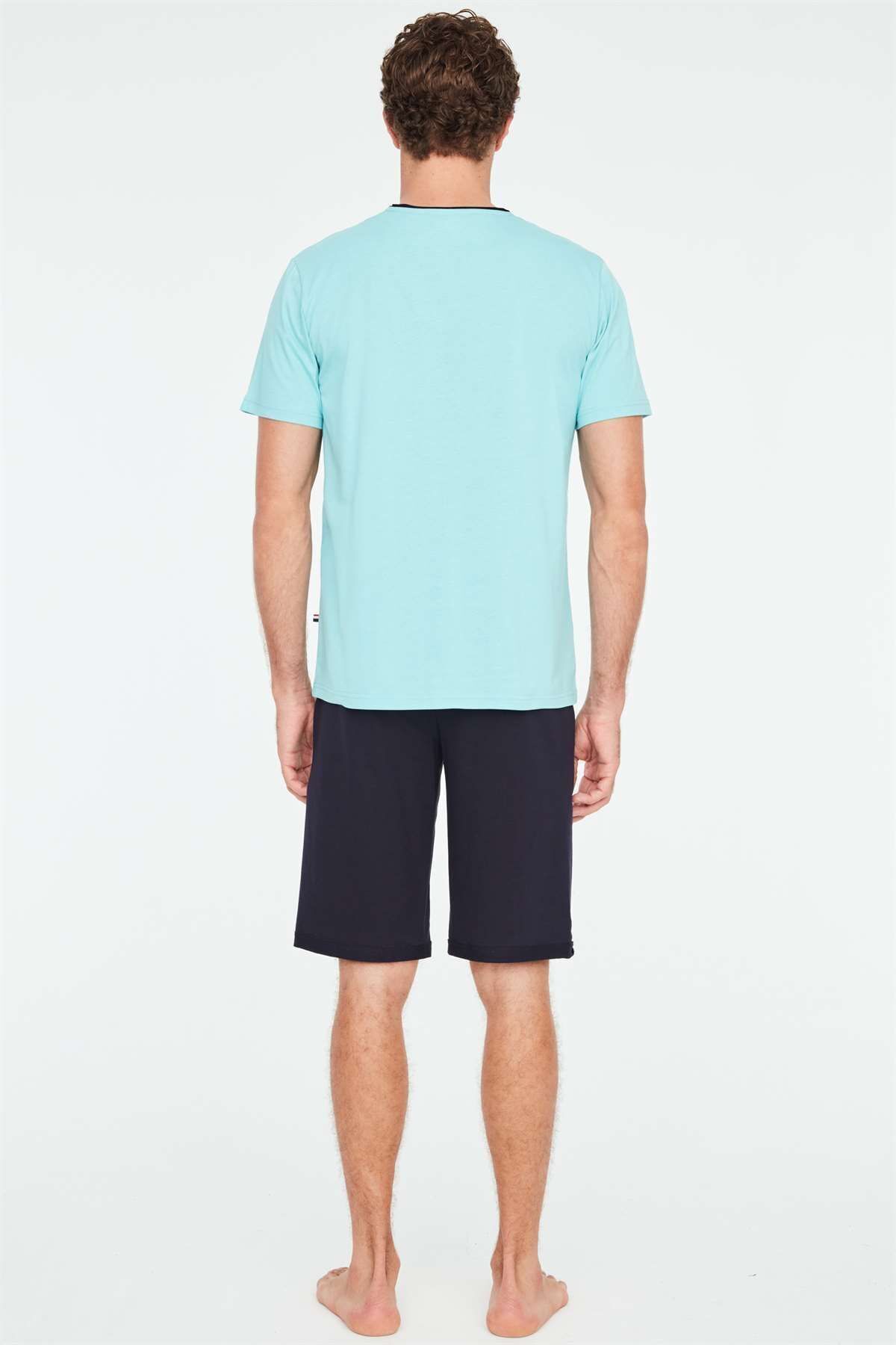 ست پیژامه آبی مردانه شورت تیشرت اورجینال U.S. Polo Assn.