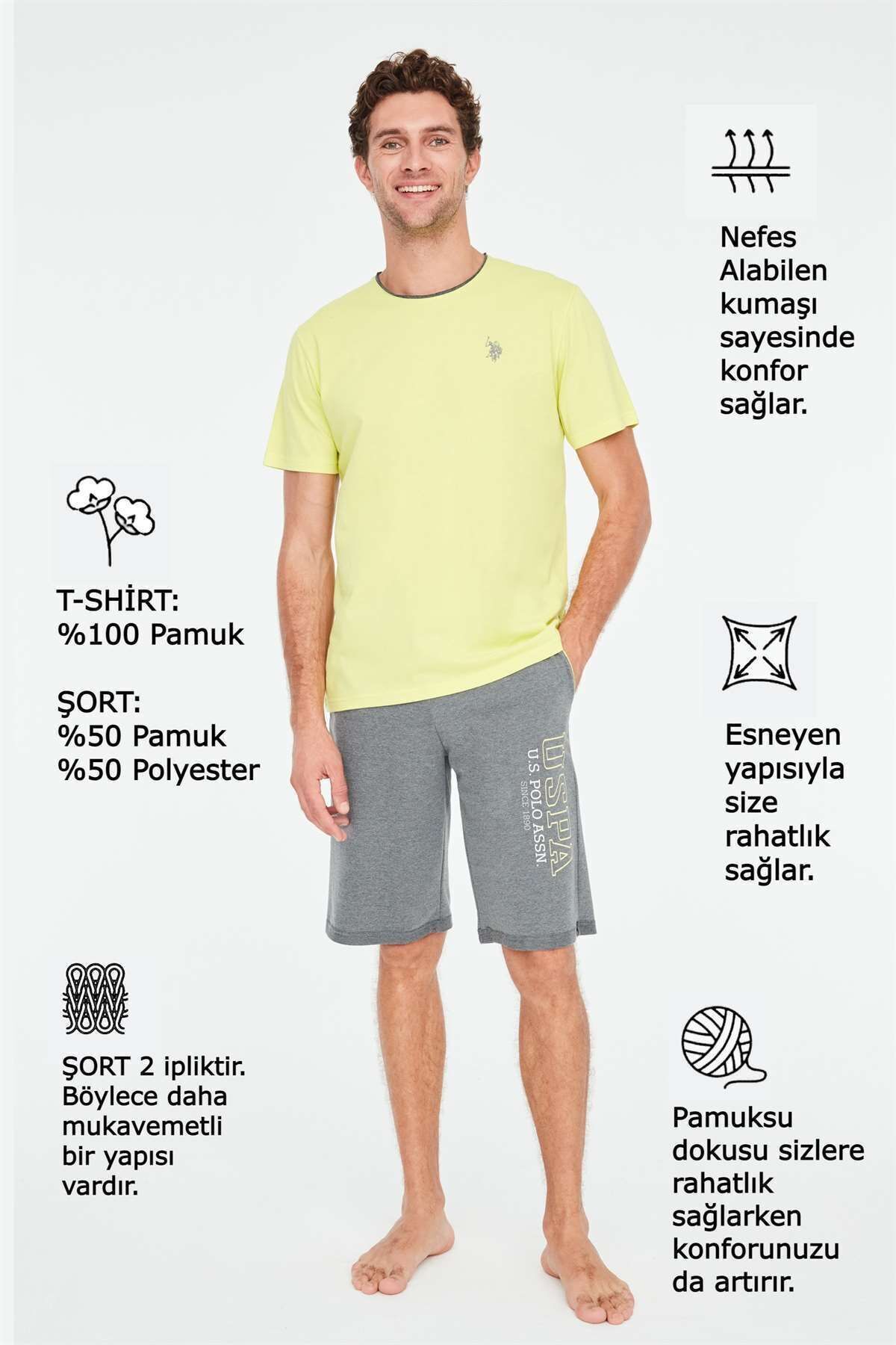 ست پیژامه زرد مردانه تیشرت نئون اورجینال U.S. Polo Assn.