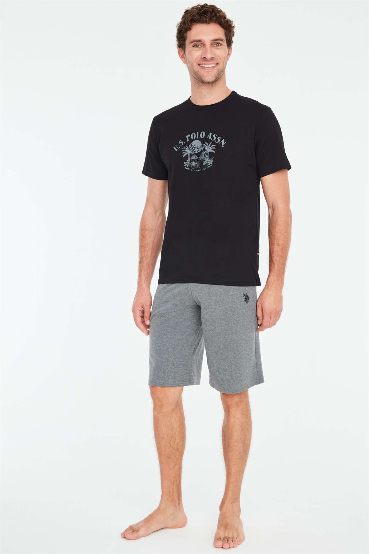 ست پیژامه مشکی مردانه شلوار تیشرت اورجینال U.S. Polo Assn.