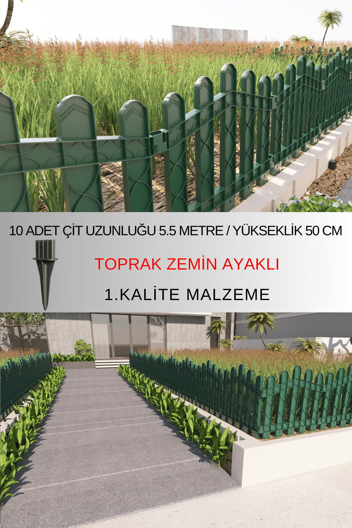 Decorative Plastic Garden And Landscape Fence 10 Pieces Fence (H: 50 CM / W: 5.5 M) With Soil Leg