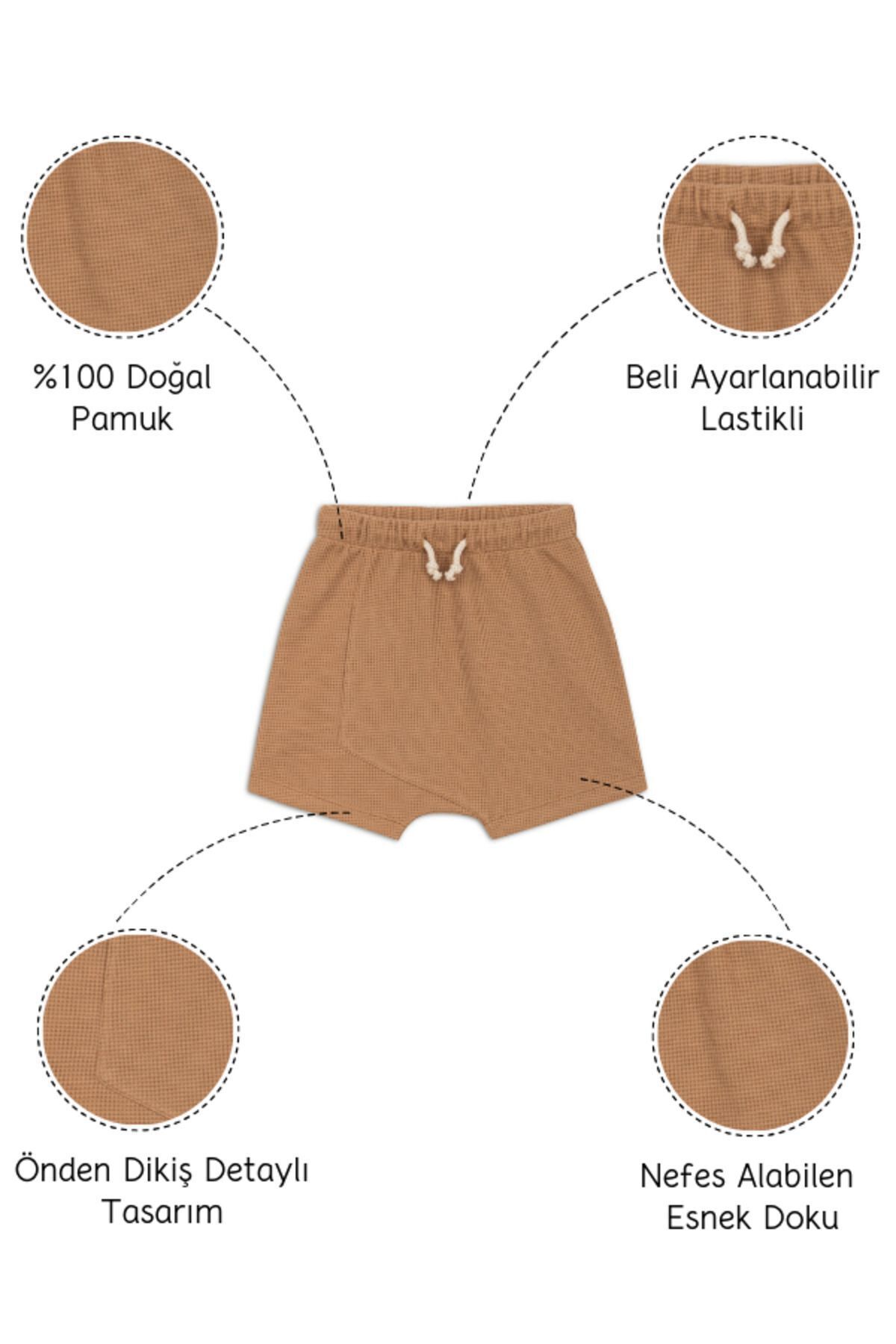 hoppies Kahverengi Pamuklu Pike Kumaş Beli Lastikli Bebek Çocuk Şort - 900010011hsrt-5 fotoğrafı 3 (önizleme)