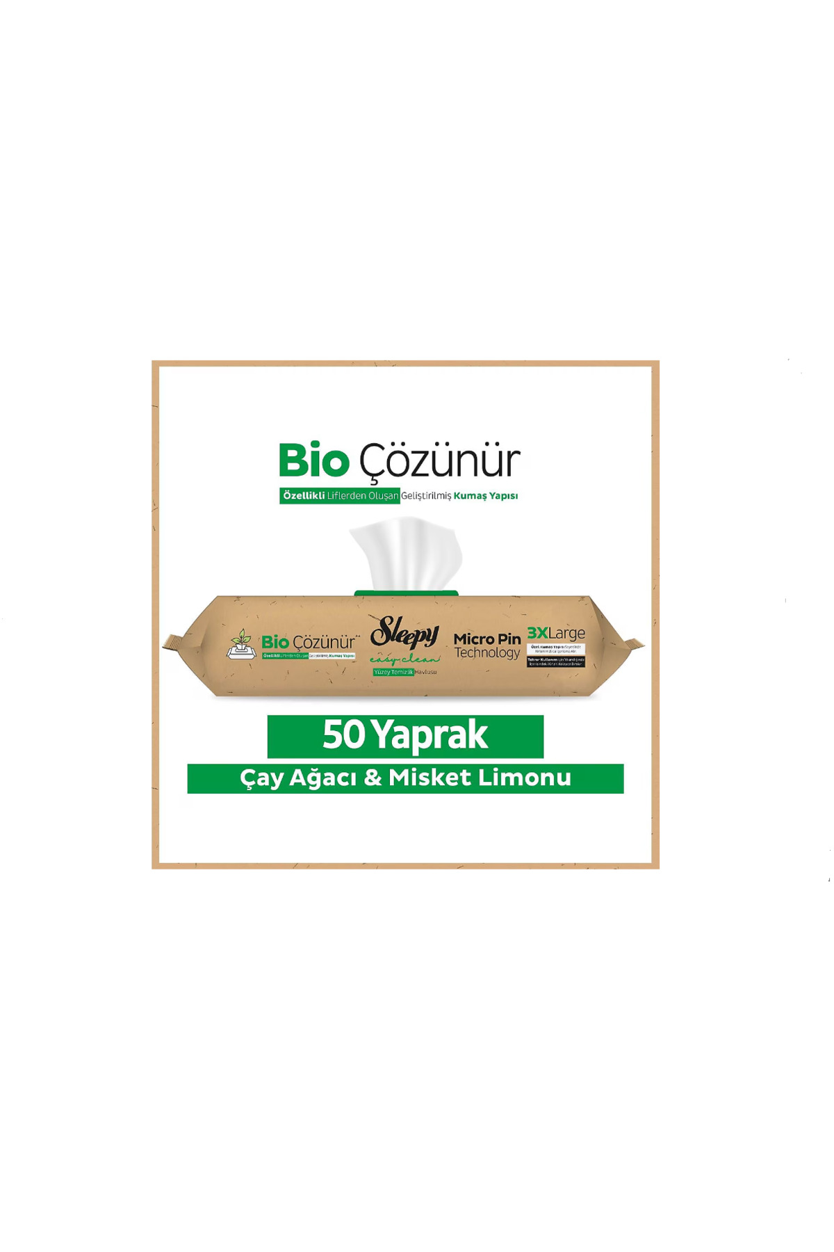 Sleepy Easy Clean Bio Çözünür Çay Ağacı ve Misket Limonu Yüzey Temizlik Havlusu 50 Yaprak 3xl