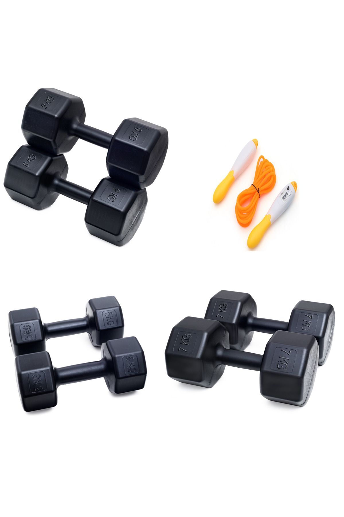 Besinistanbul PS SPOR 3 ÇİFT DAMBIL SET 5 KG + 7 KG + 9 KG + SAYAÇLI ATLAMA İPİ