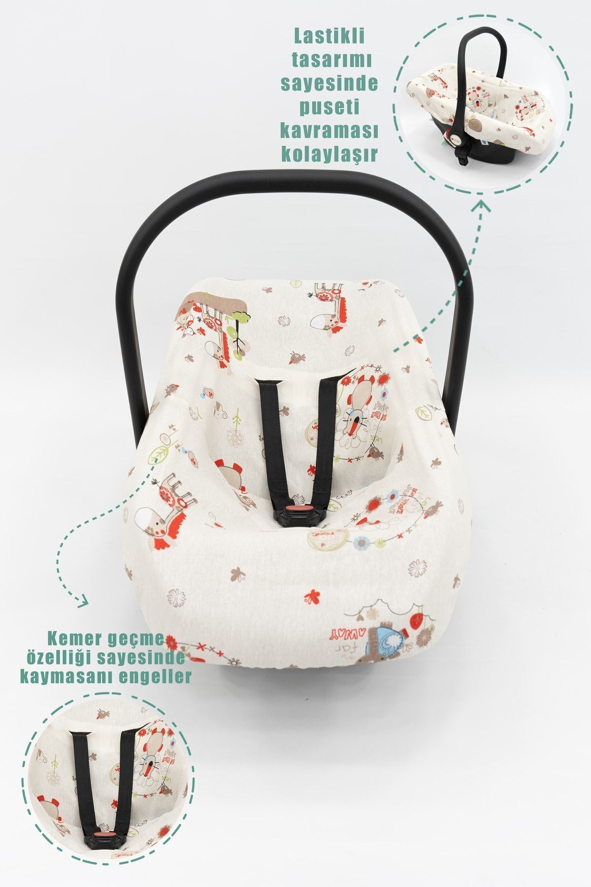 mordesign Ortopedik Bebek Puset Minderi, Örtü, Çarşaf, Bebek Pikesi, Emzirme Önlüğü, 5'li Set, Animal Serisi fotoğrafı 5 (önizleme)