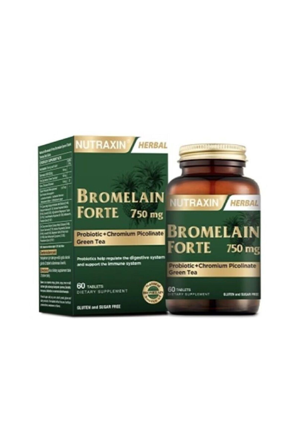 Nutraxin Bromelain Forte 60 Adet Tablet 750 MG - (Bromelain Krom Probiyotik )