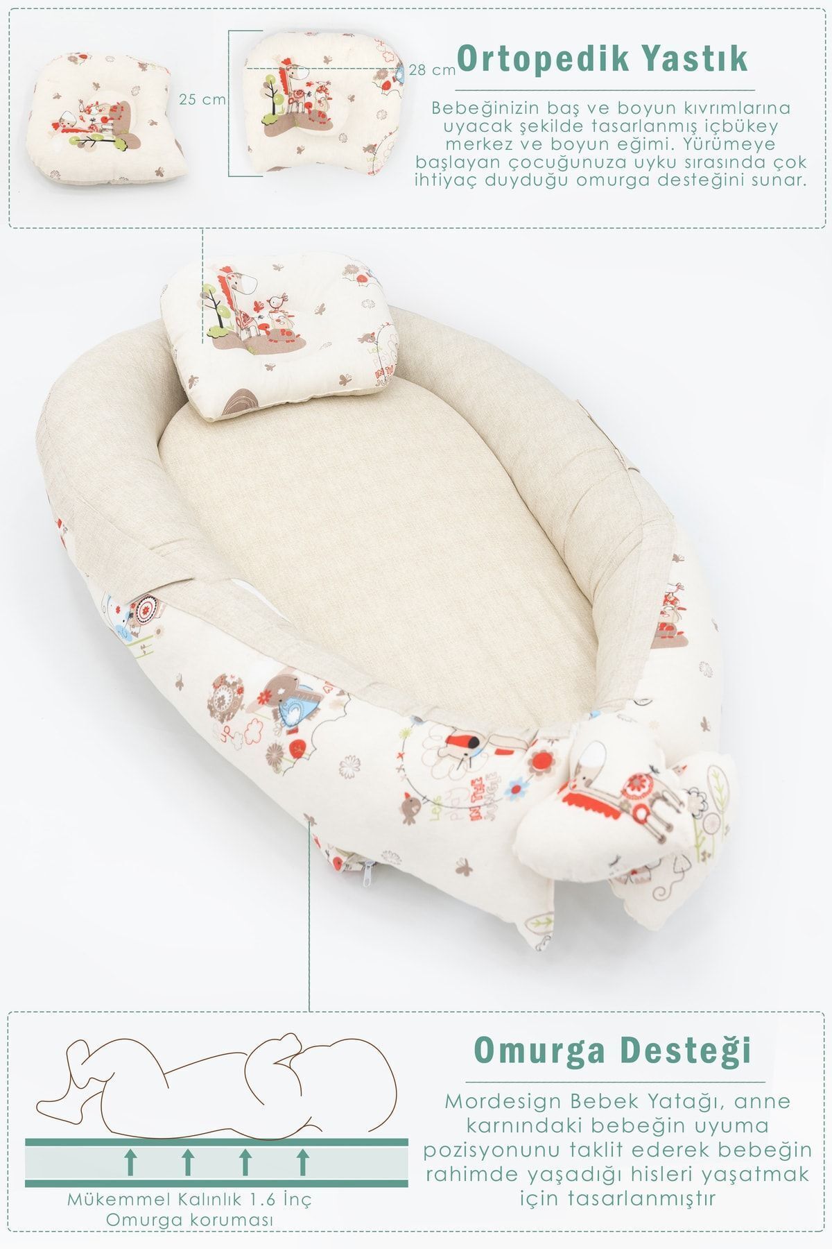 mordesign Ortopedik Puset Minder, Çarşaf, Örtü, Pike Ve Anne Yanı Babynest Yatak 6'lı Set, Animal Serisi fotoğrafı 6 (önizleme)