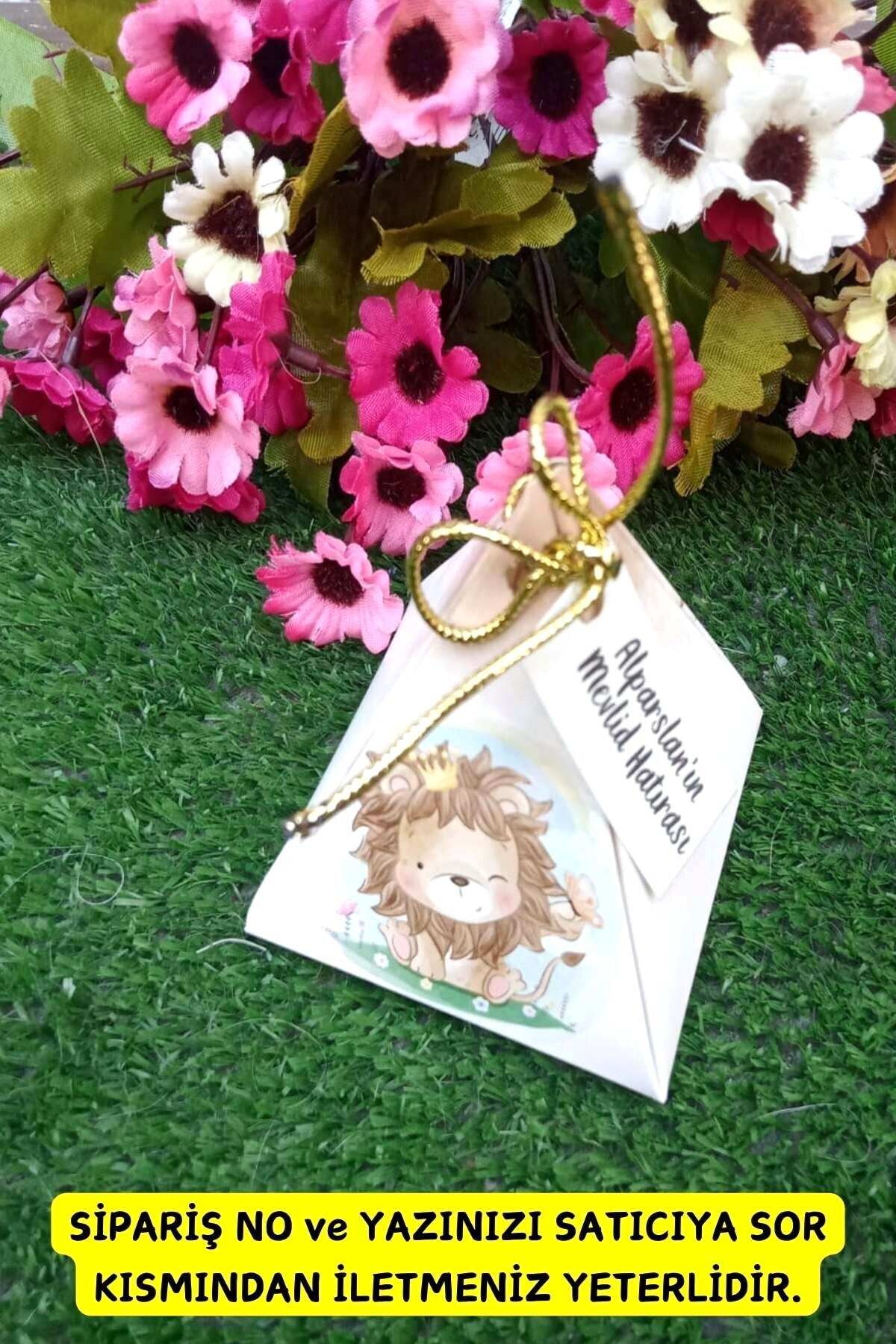 Emtory Home 30 Adet Gold İpli Sevimli Aslan Piramit Kutu -   Lokum Kutusu - Şeker Kutusu - Mevlid Hediyelik