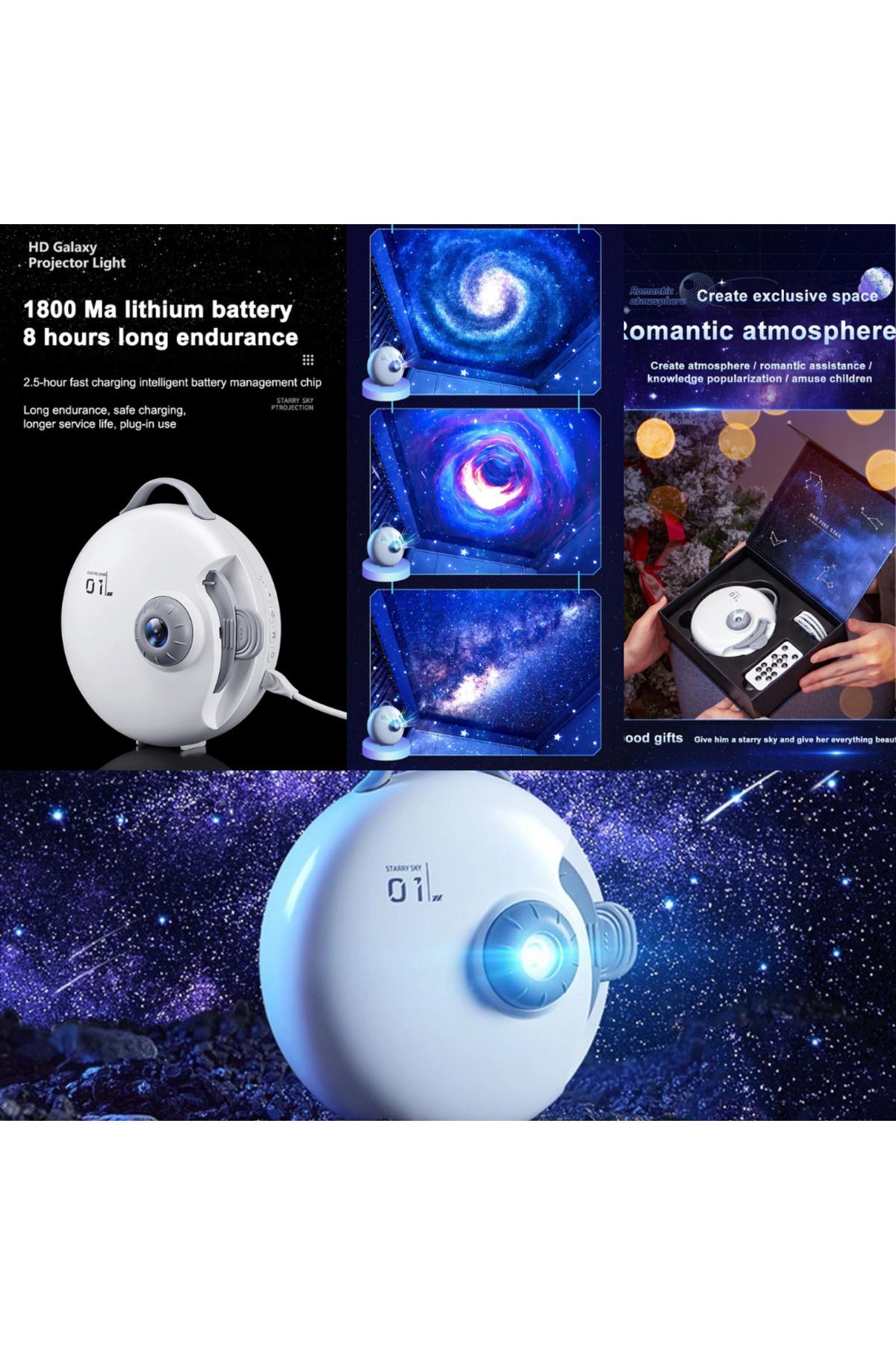 Projektör Bluetooth Hoparlörlü Gece Masa Lambası Galaxy Gökyüzü Star Projeksiyon Kumandalı Samanyol 5