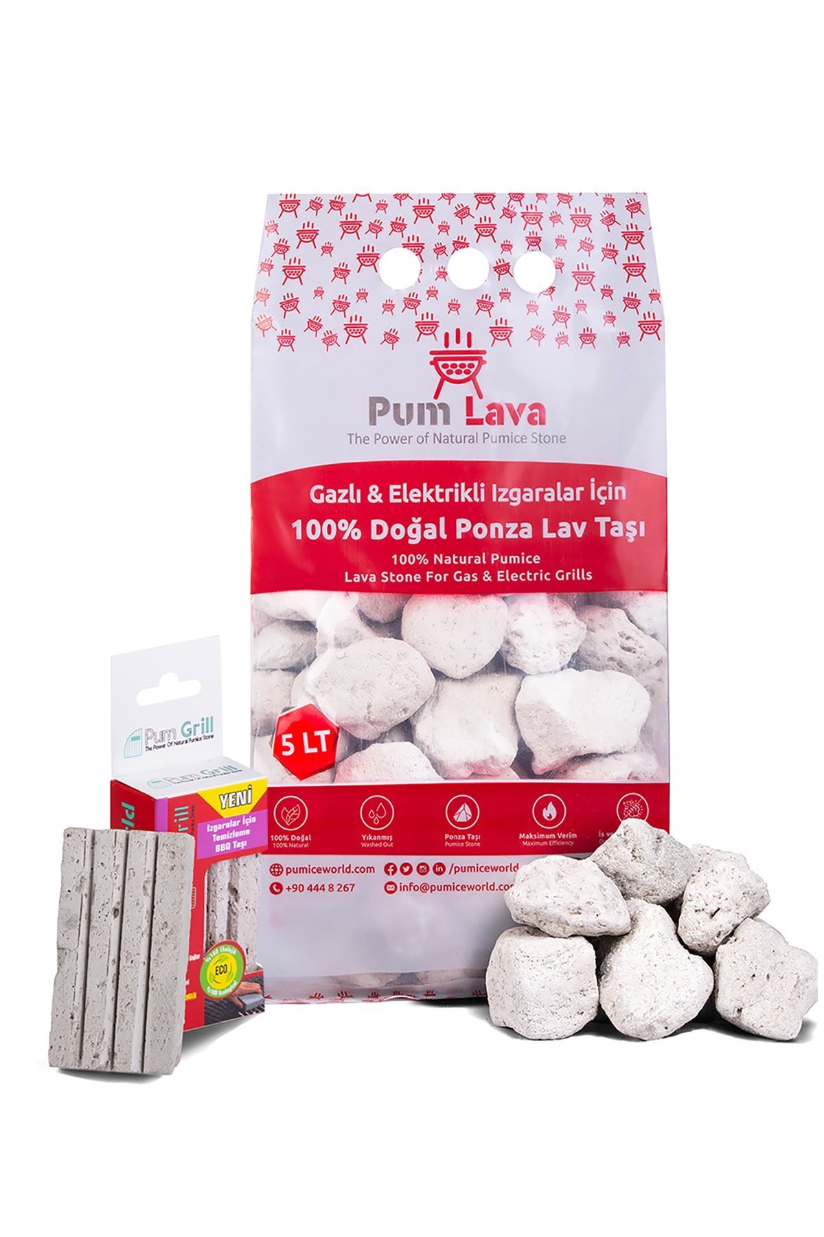 Pumice World Lav Taşı Ve Izgara Temizleme Taşı, Mangal Taşı Seti