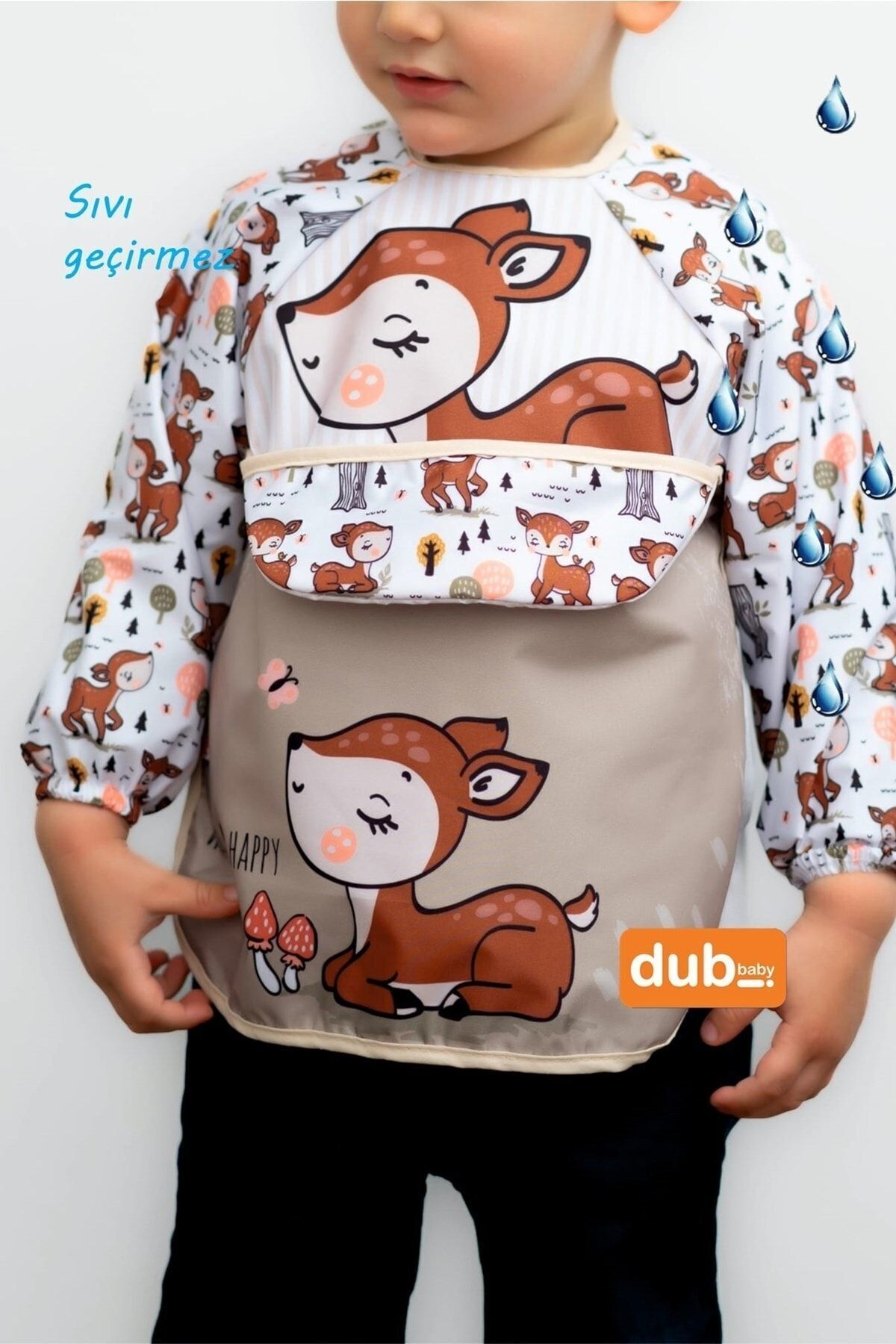 dubi baby Havuzlu Kuğu Ve Ceylan Desen Ikili Set Uzun Kollu Bebek Mama Önlüğü. fotoğrafı 3 (önizleme)