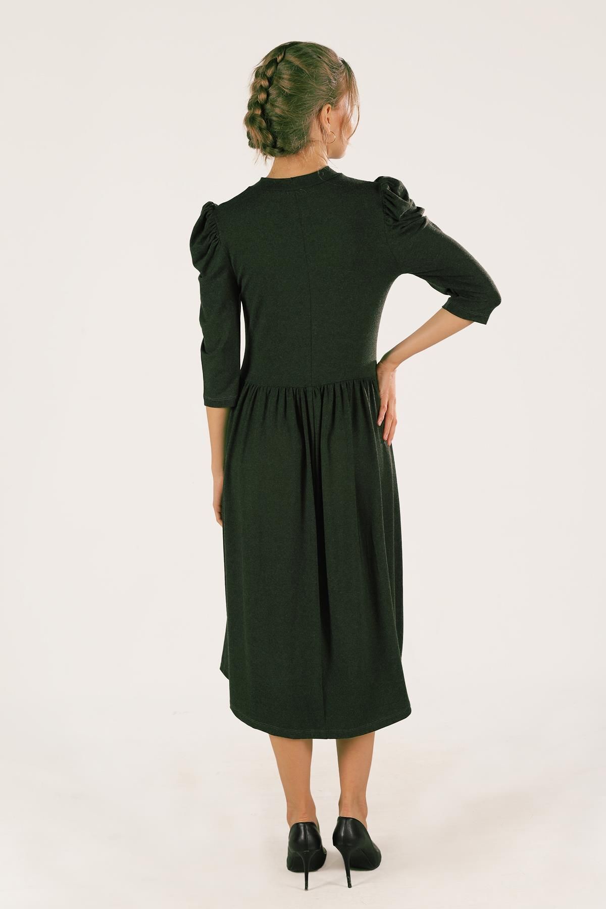 ESPİNA Women's Wool Viscose Gathered Waist Dress- Trendyol