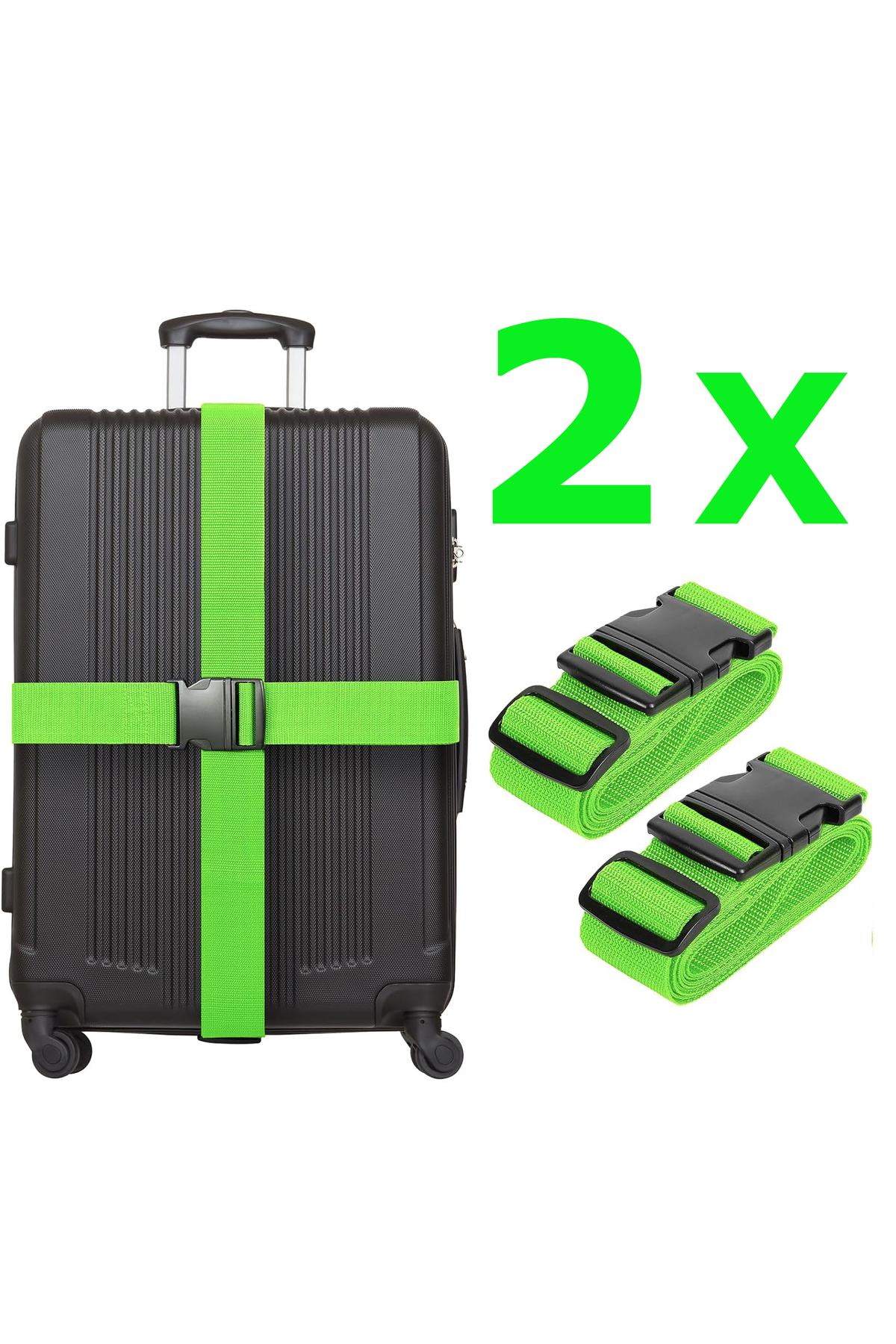 RZ RY ZAGA Valiz Kemeri Fıstık Yeşili Tokalı Ölçüsü Ayarlanabilir Bavul Emniyet Kemeri 2 Adet 4 Cm X 200 Cm