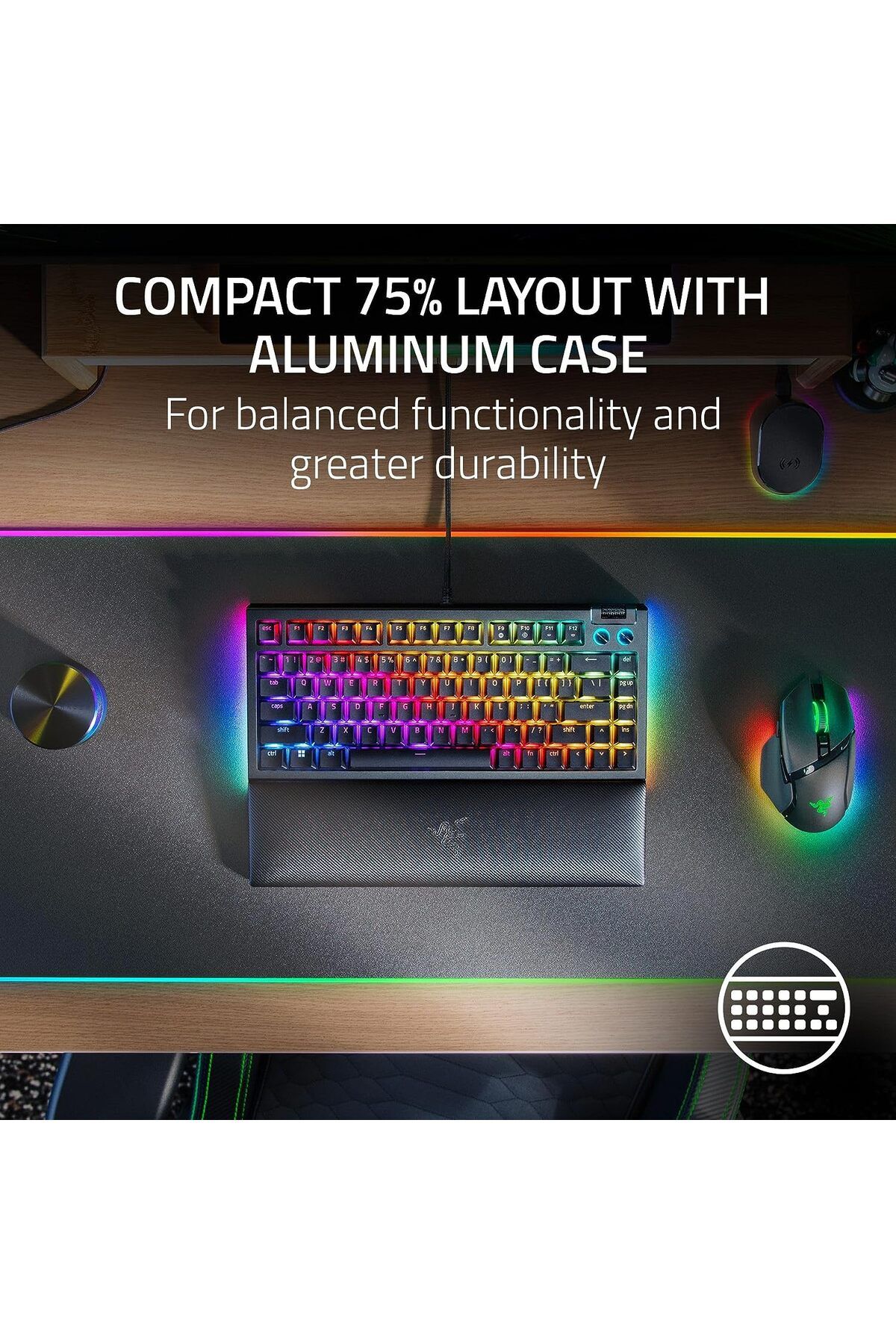 RAZER-BlackWidow V4 75% Hot-swappable Mechanical Gaming Keyboard - Black 3