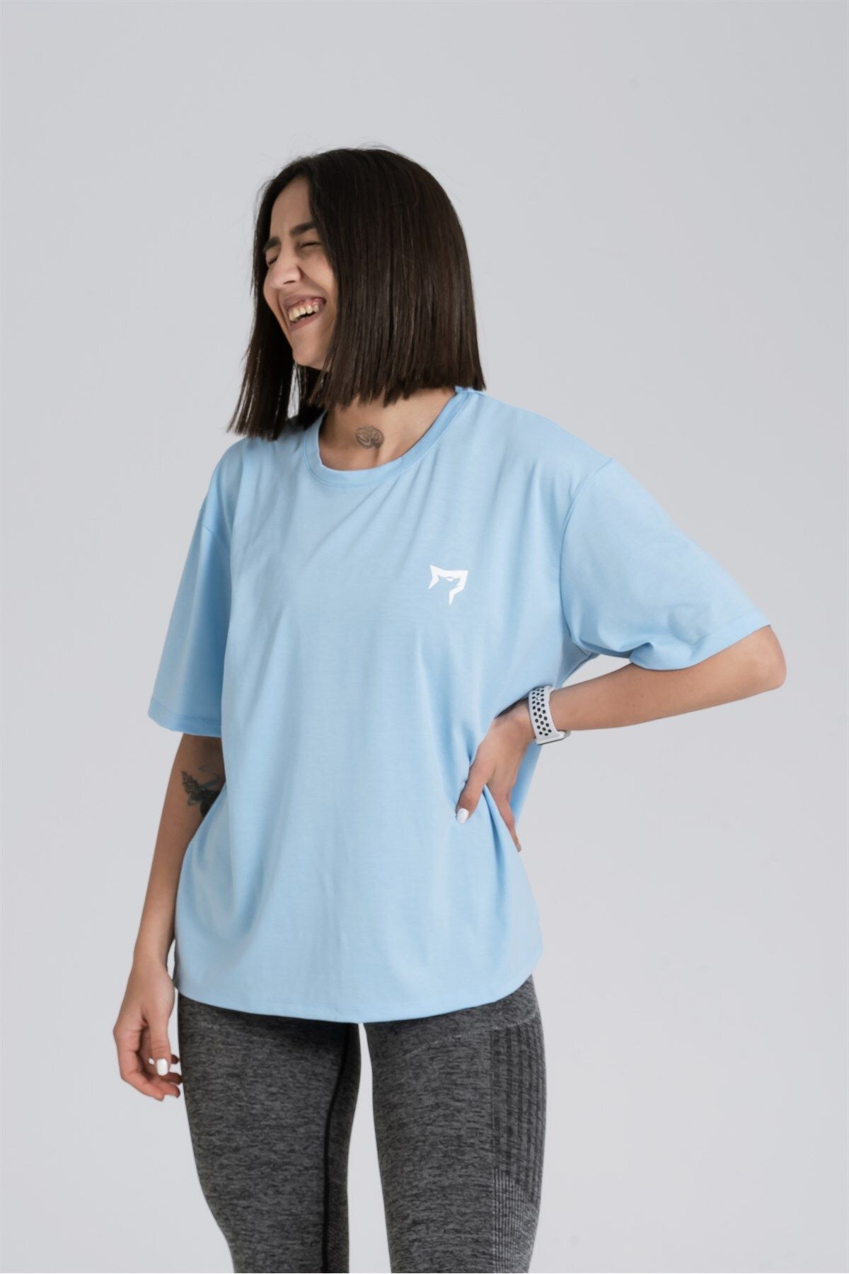 Gymwolves-Übergroßes Damen-T-Shirt | Hellblau | Baumwollserie | 3