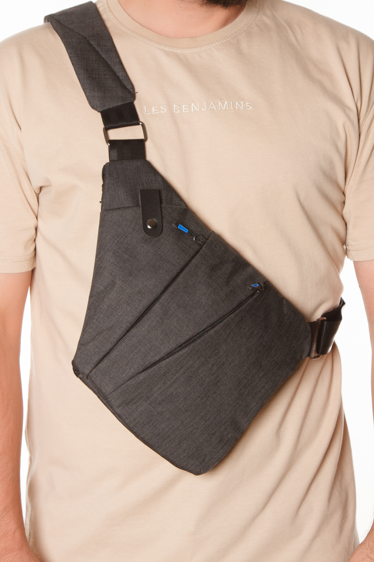 NEWISH POLO ACCESSORIES Unisex Suya Dayanıklı Keten Kumaş Siyah Telefon Cepli Çapraz Göğüs Ve Omuz Çantası