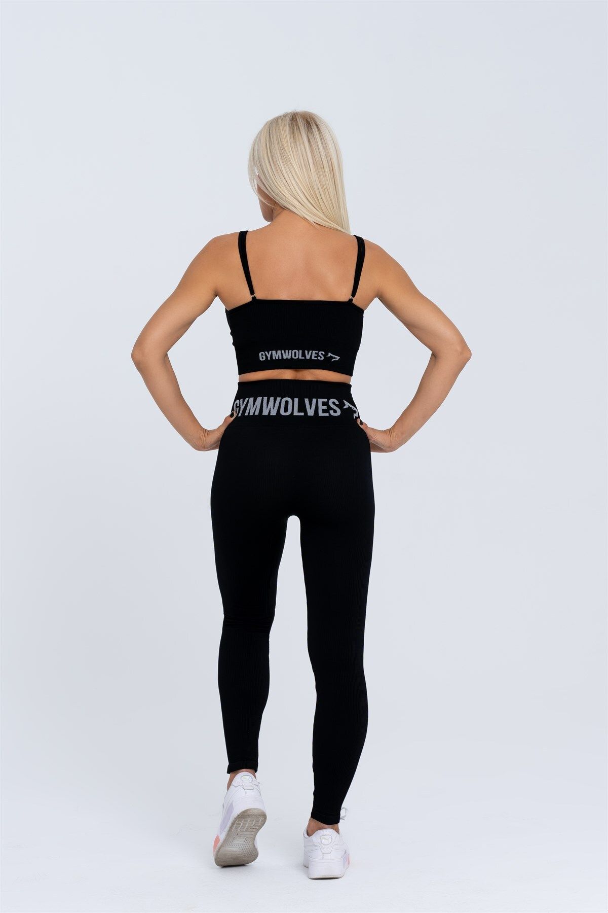Gymwolves-Nahtlose Sportstrumpfhose | Schwarz | Nahtlose Leggings | Cord | Wickelmodell | 4