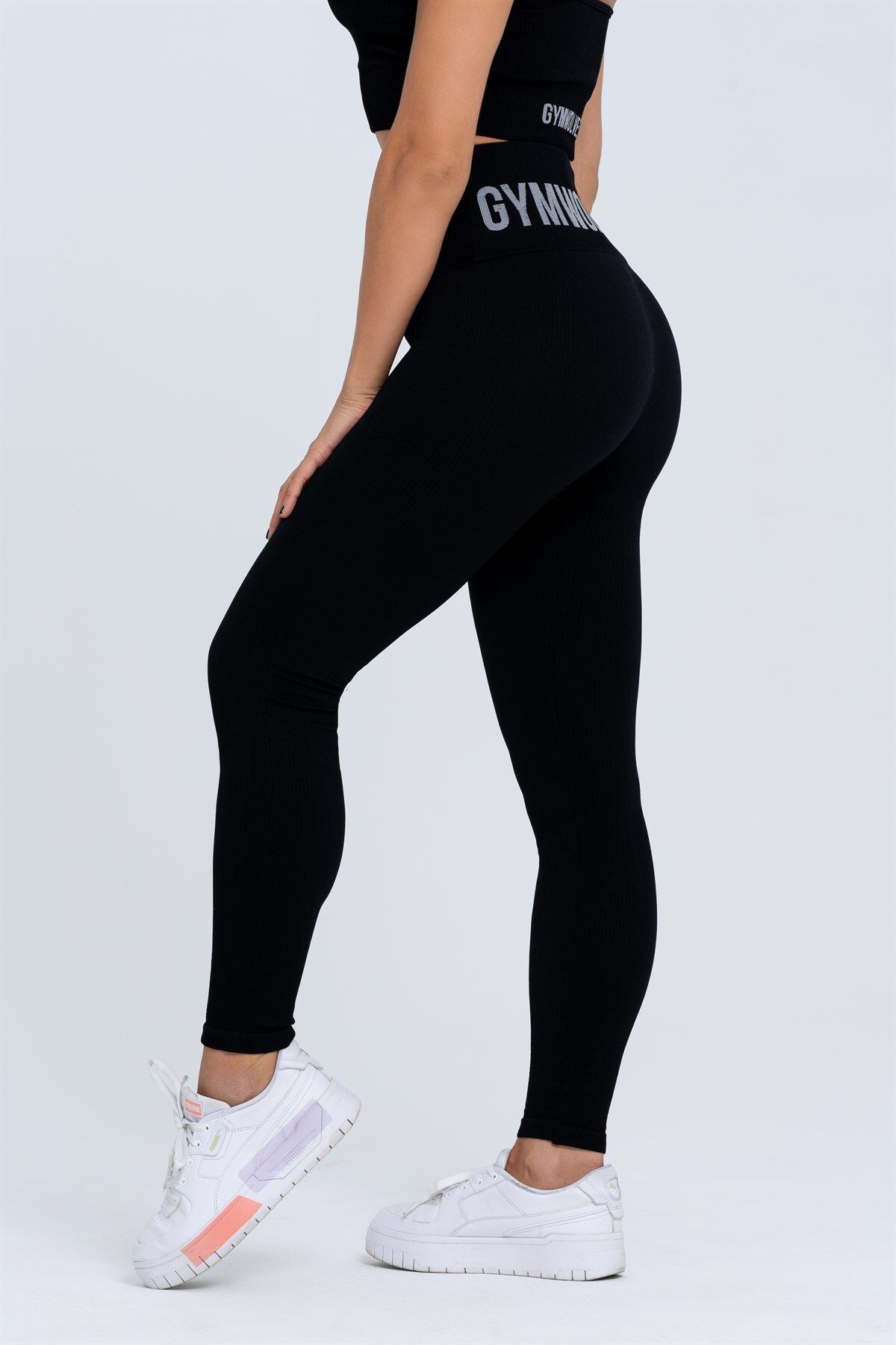 Gymwolves-Nahtlose Sportstrumpfhose | Schwarz | Nahtlose Leggings | Cord | Wickelmodell | 3