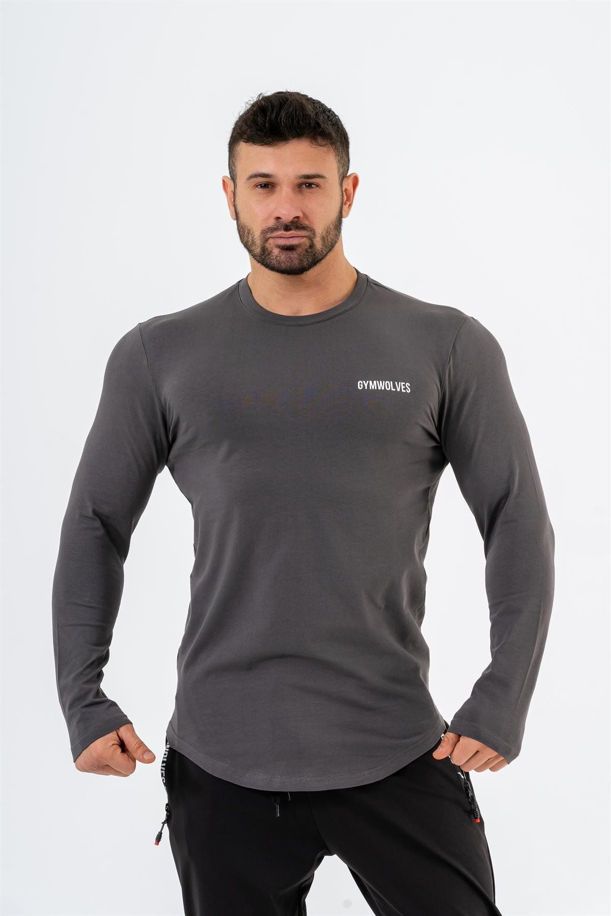 Erkek Spor Body | Füme | Uzun Kollu Spor T-shirt | Basic Serisi |