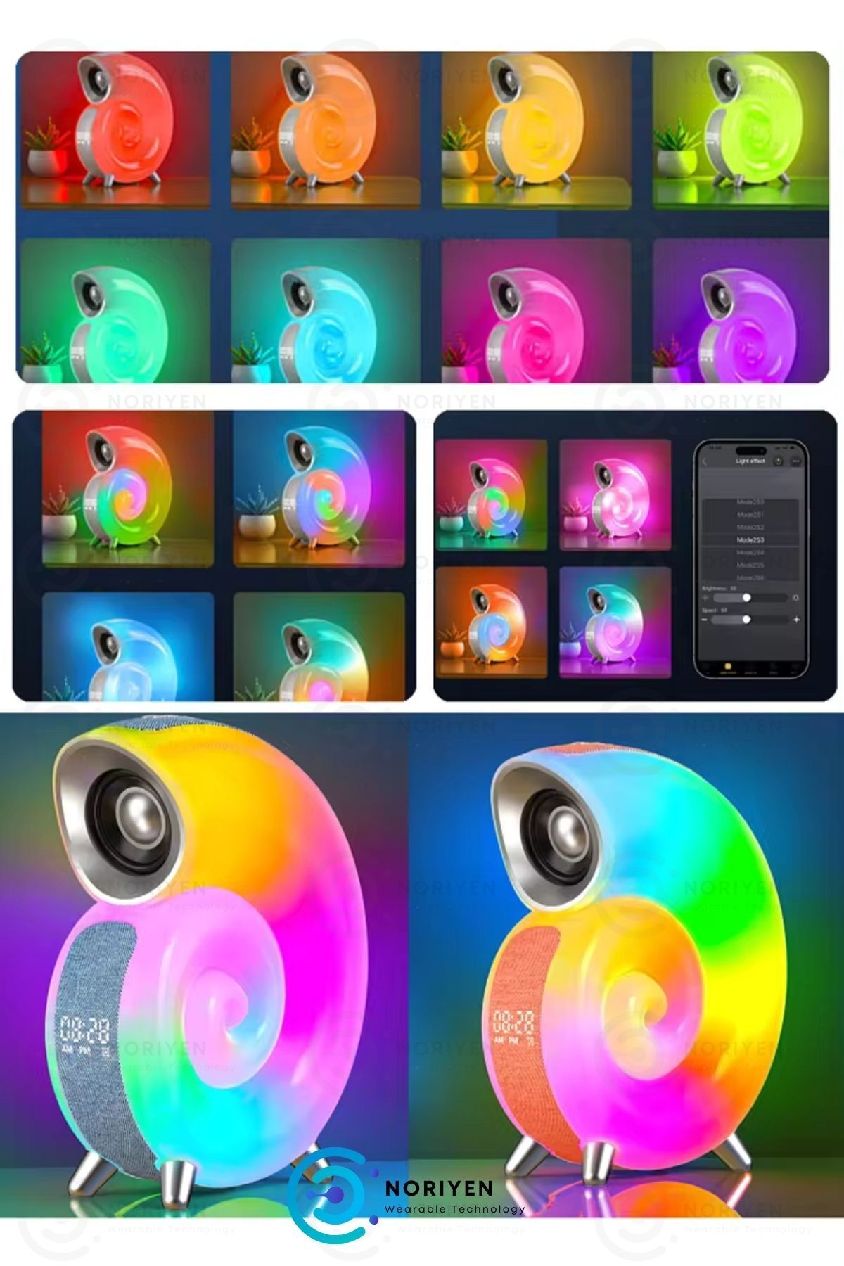 Perfect Ambiance 256 RGB LED Işıklı Akıllı Gece Lambası Salyangoz Kablosuz Şarj Bluetooth Hoparlör