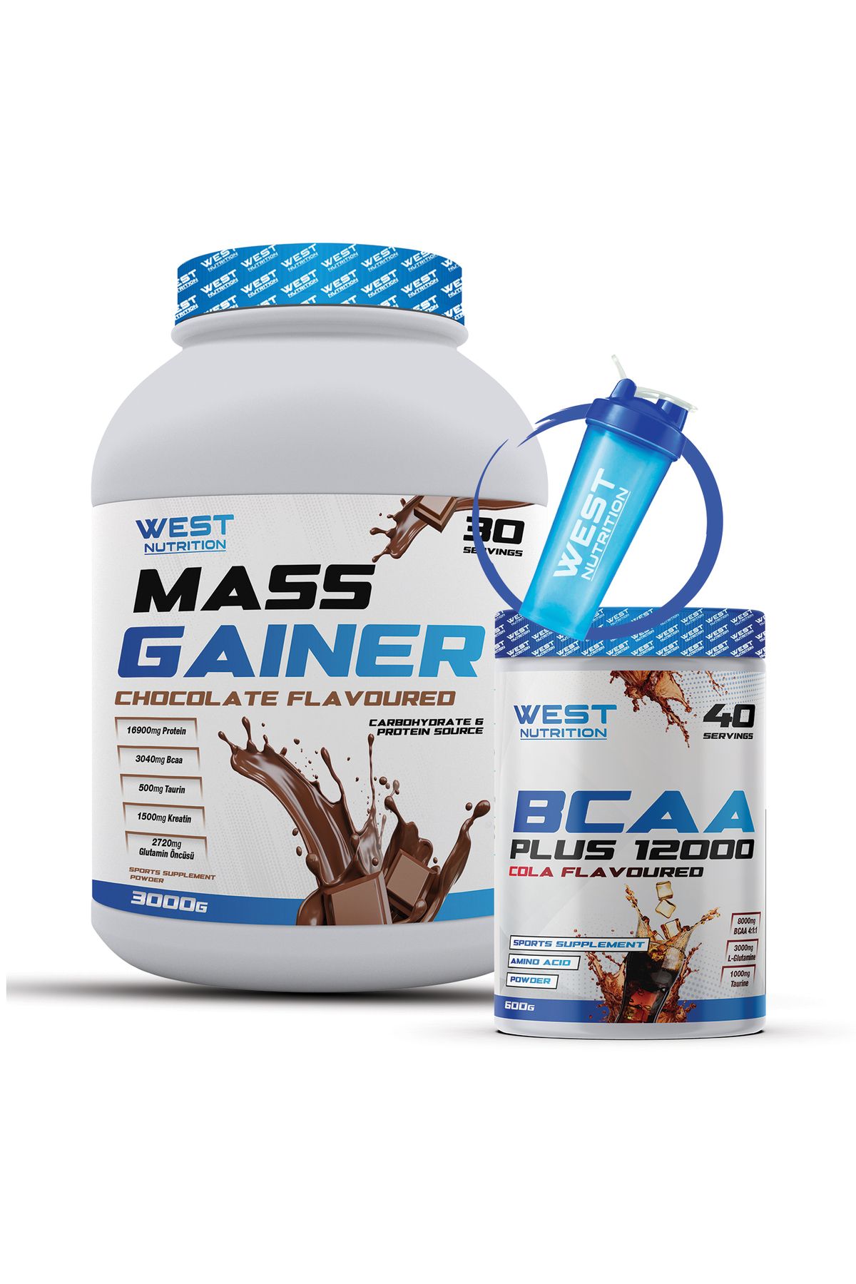 West Nutrition Mass Gainer 3000 gr - BCAA Plus 600 gr Paketi