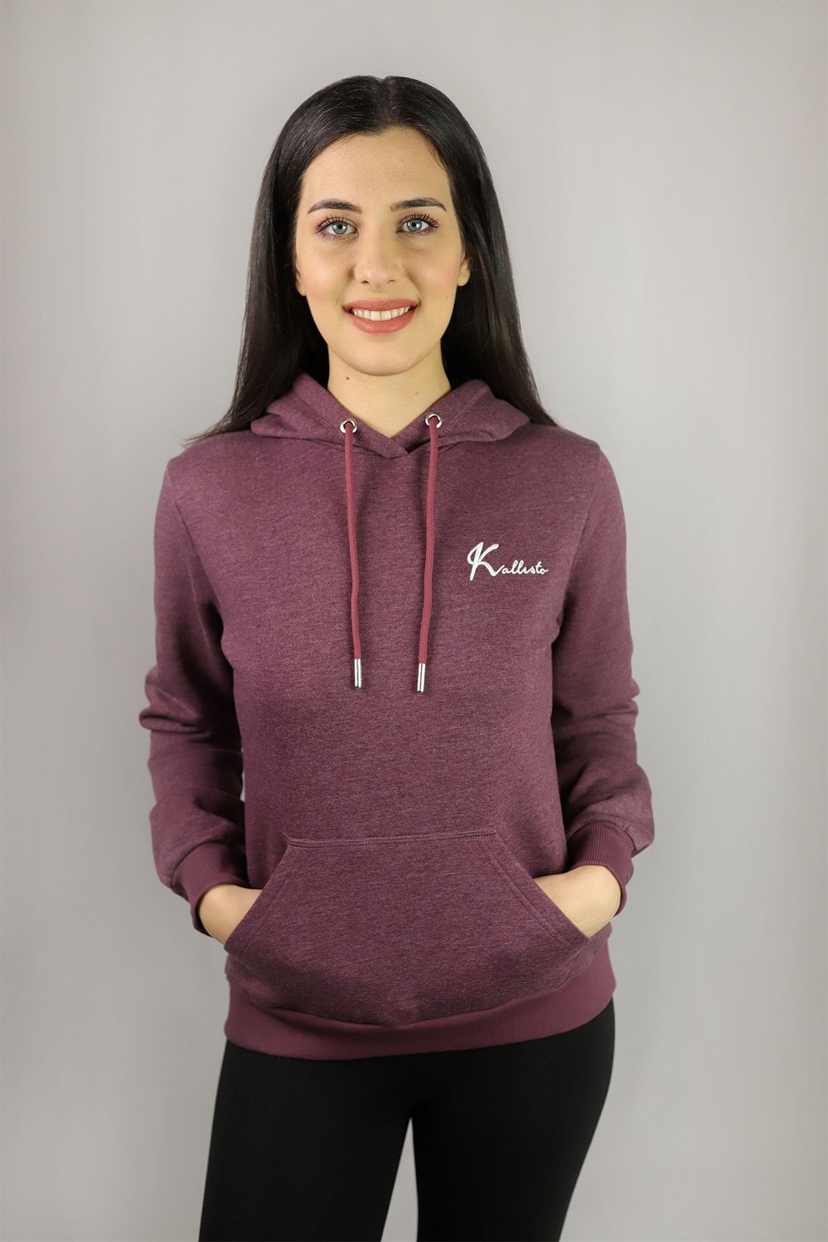 Burgundy Melange Embroidery Detailed Hooded Sweatshirt