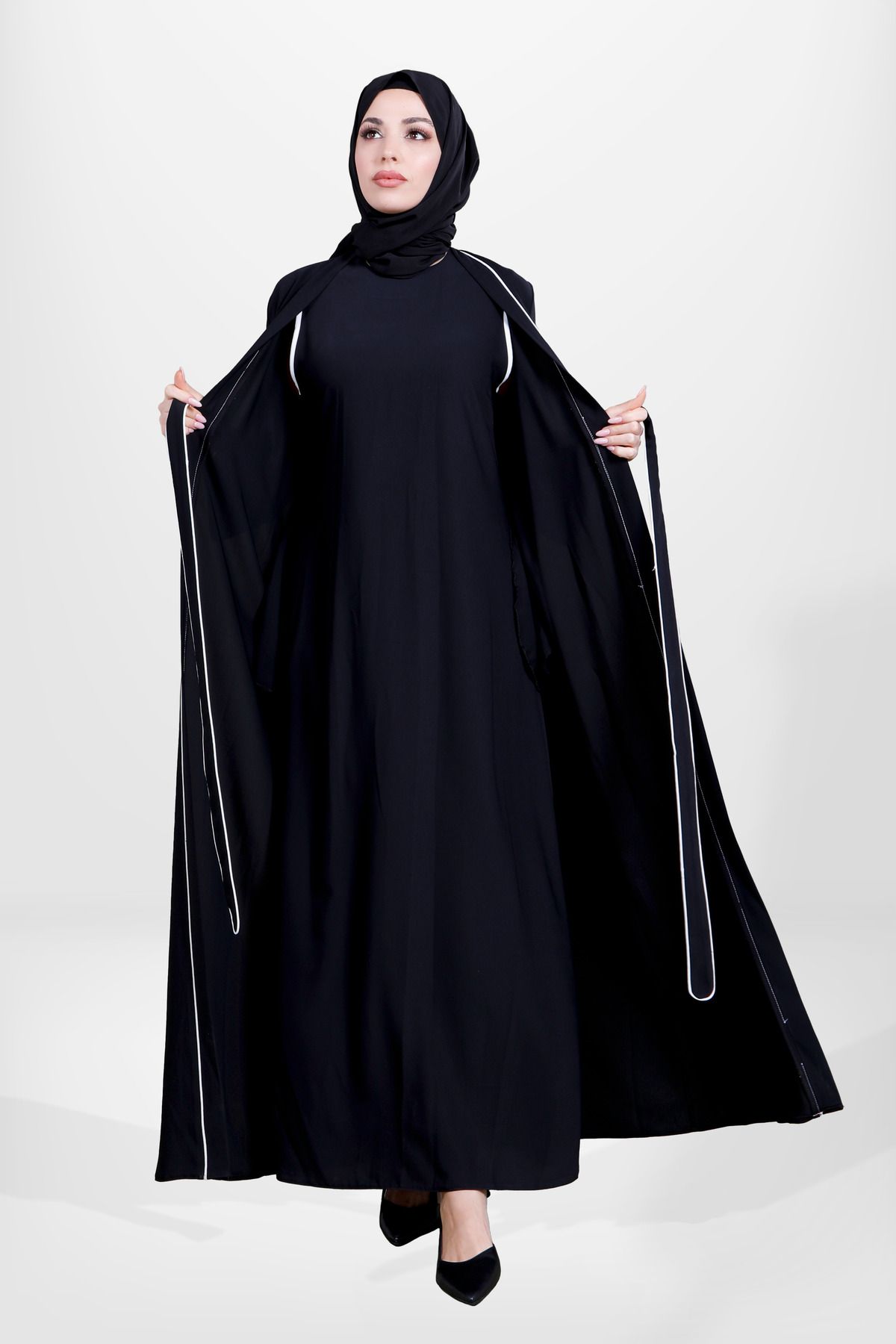 مانتو و عبای پوشیده زنانه BANK مشکی COLOR BINARY ABAYA TEAM 3863 Beyza
