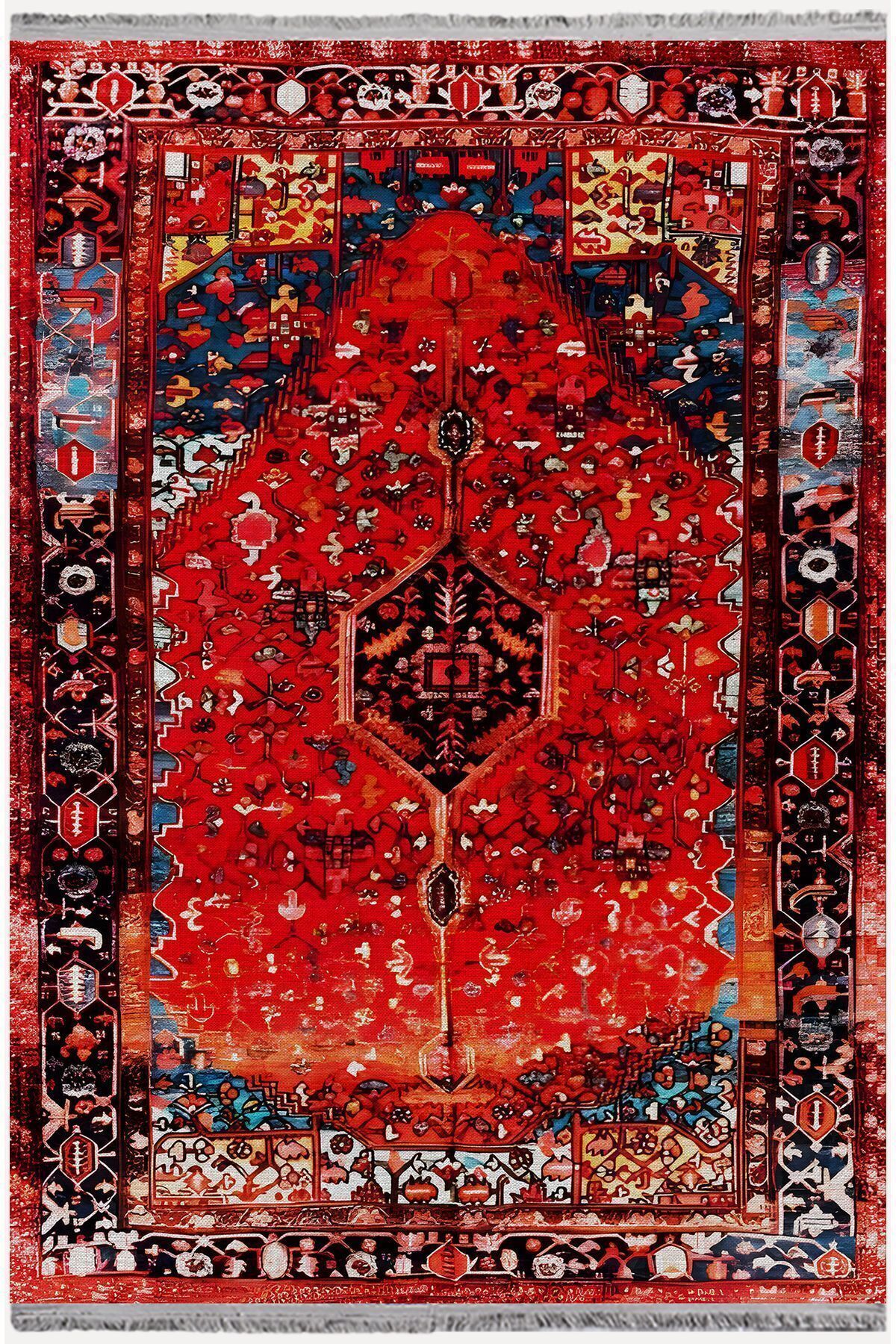 mars halı kırmızı tonlarında klasık dekoratif Kilim Salon Halısı Saçaklı Yıkanabilen Halı