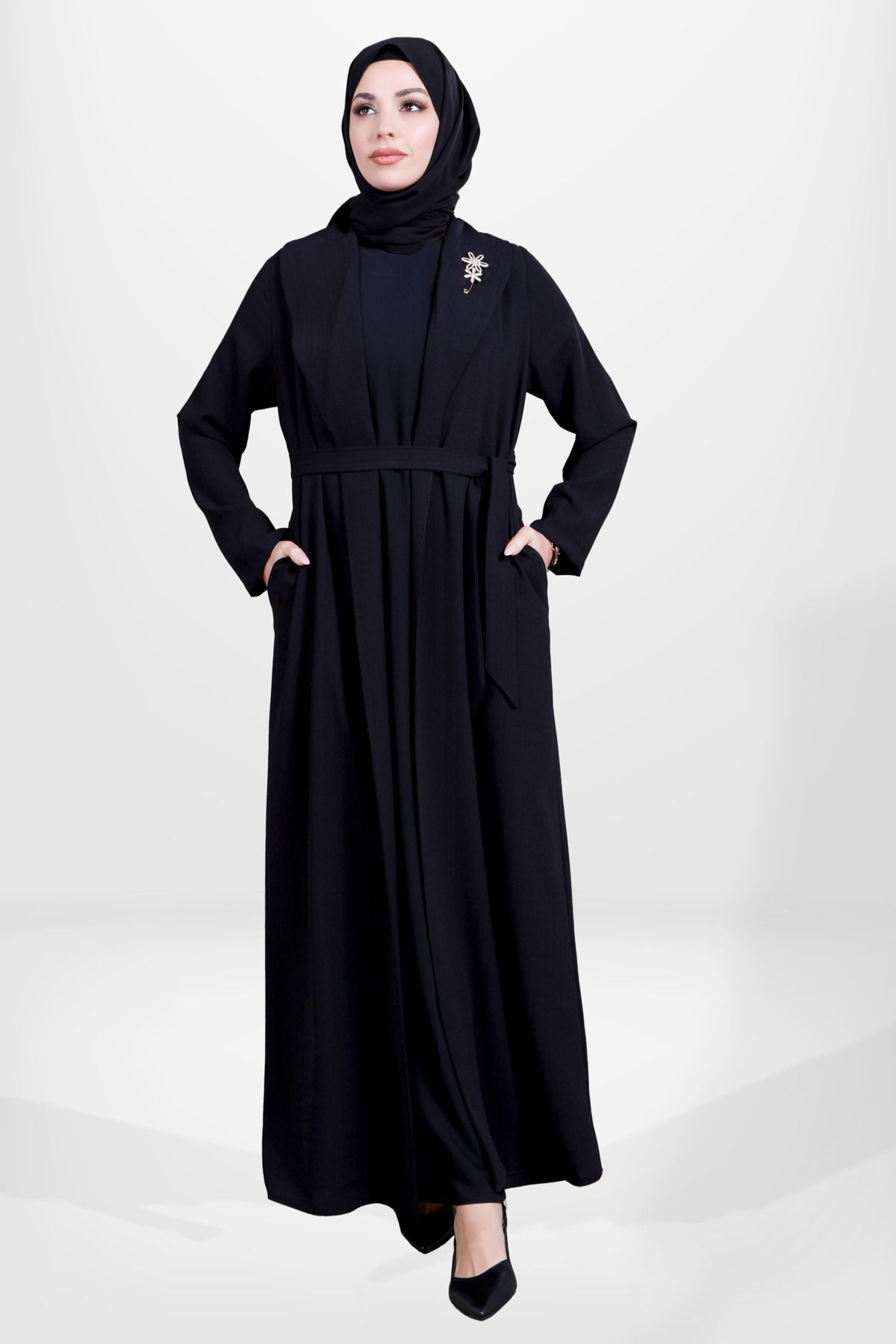 مانتو و عبای پوشیده زنانه شال مفصل رنگ سیاه ABAYA 3980 Beyza