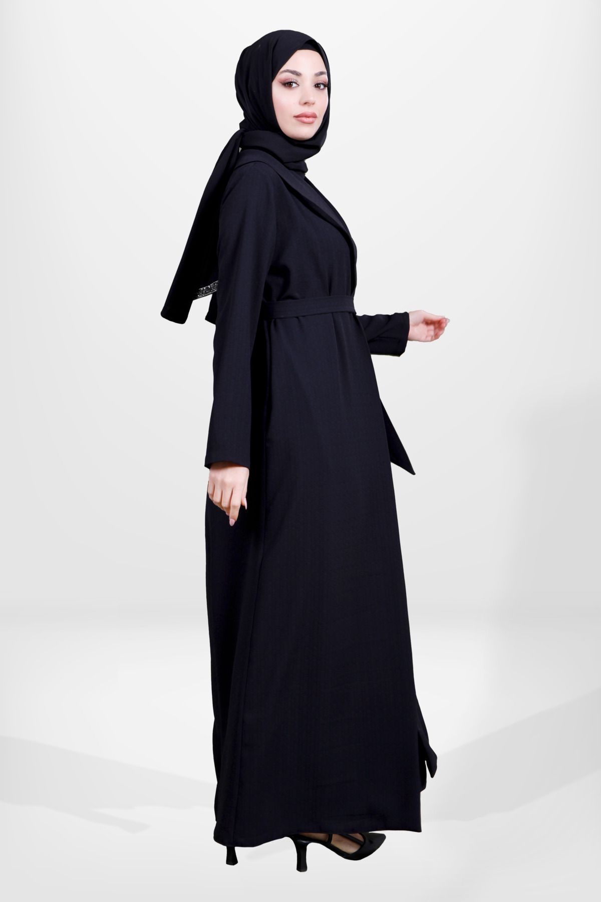 مانتو و عبای پوشیده زنانه شال مفصل رنگ سیاه ABAYA 3980 Beyza