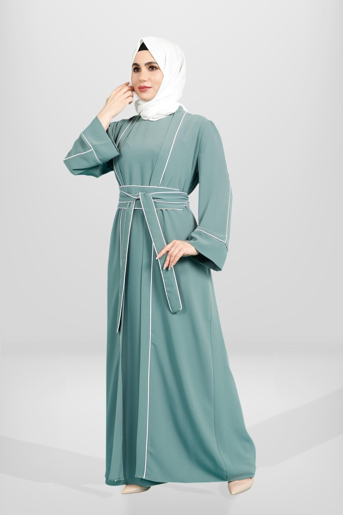 مانتو و عبای پوشیده زنانه رنگ نعناع باینری ABAYA TEAM 3863 Beyza